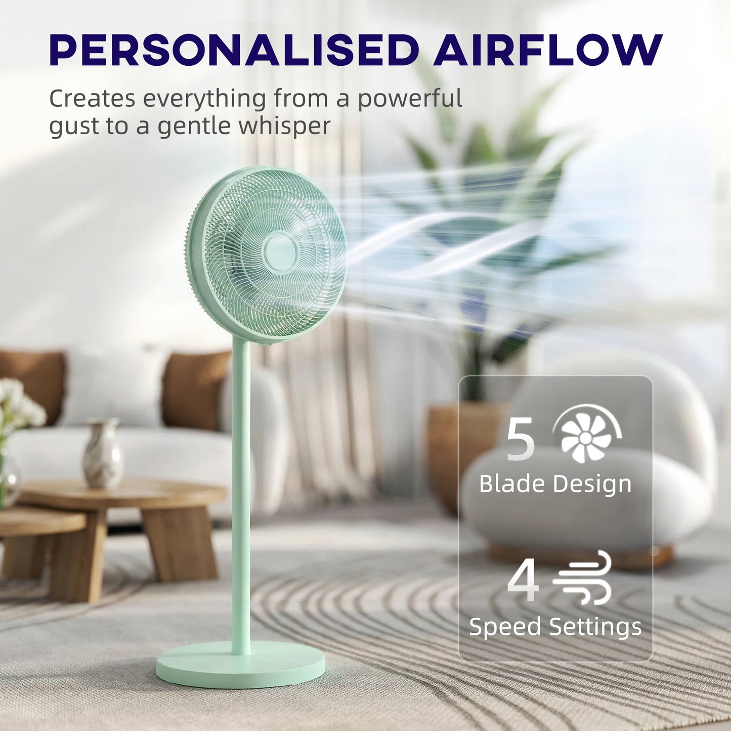 HOMCOM 40 cm Standing Fan, Cooling Floor Fan with 80Â° Oscillating, Adjustable Tilt and Height, 4 Speed, Remote Control, Green