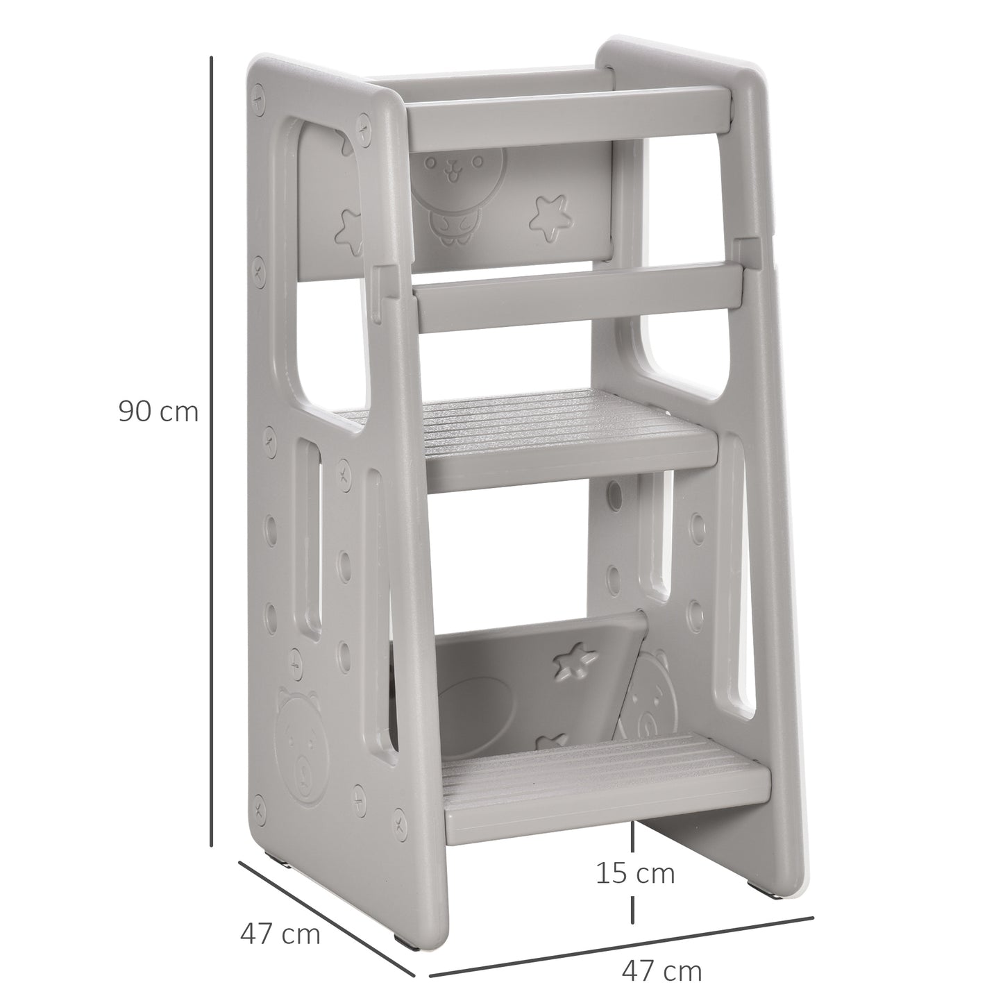 HOMCOM Kids Step Stool, with Adjustable Platform and Non-Slip Mat â€“ Grey