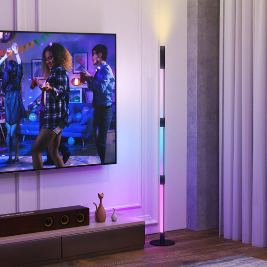HOMCOM LED Floor Lamp with Reading Light, 360Â° RGB Detachable Corner Floor Lamp with App & Remote Control, Standing Lamp with Music Sync & Timing, for Living Room, Game Room, Dark Grey