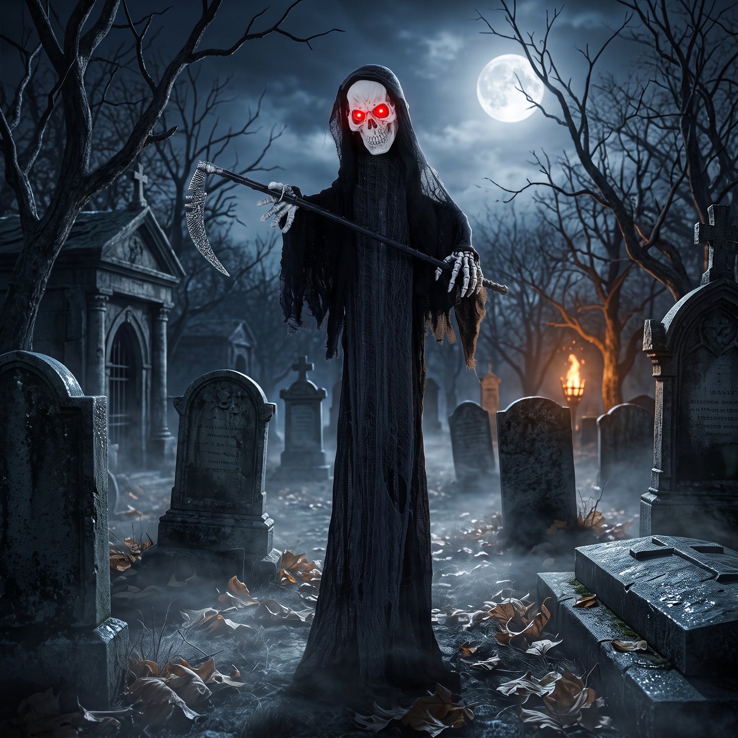 HOMCOM 183cm Life Size Animated Grim Reaper Halloween Decoration, Scary Halloween Animatronics Decor with Sound Touch Activated
