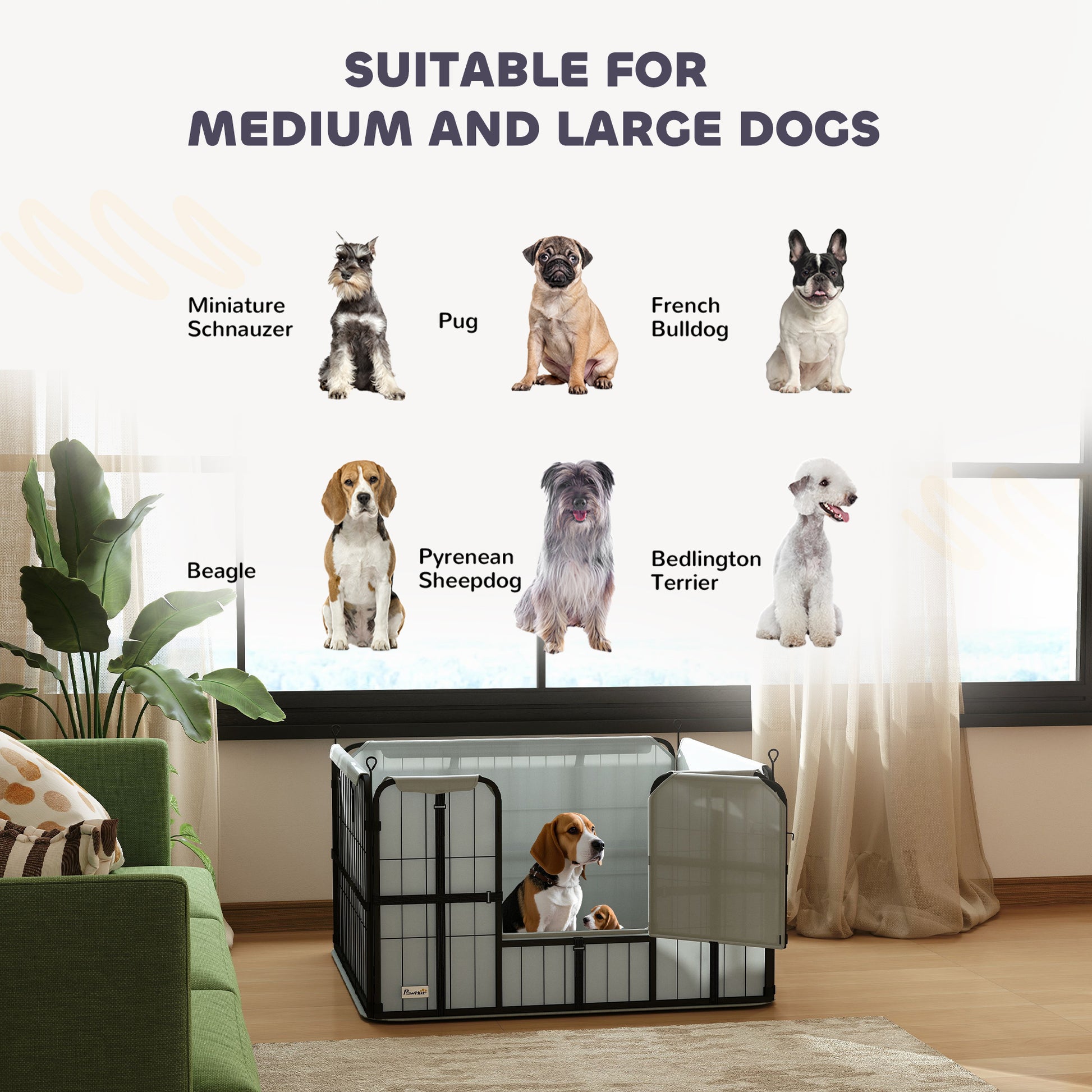 PawHut Steel Dog Whelping Box with Washable Whelping Pad, Wind-Resistant Cloth, for Small, Medium Dogs, 102 x 102 x 60cm