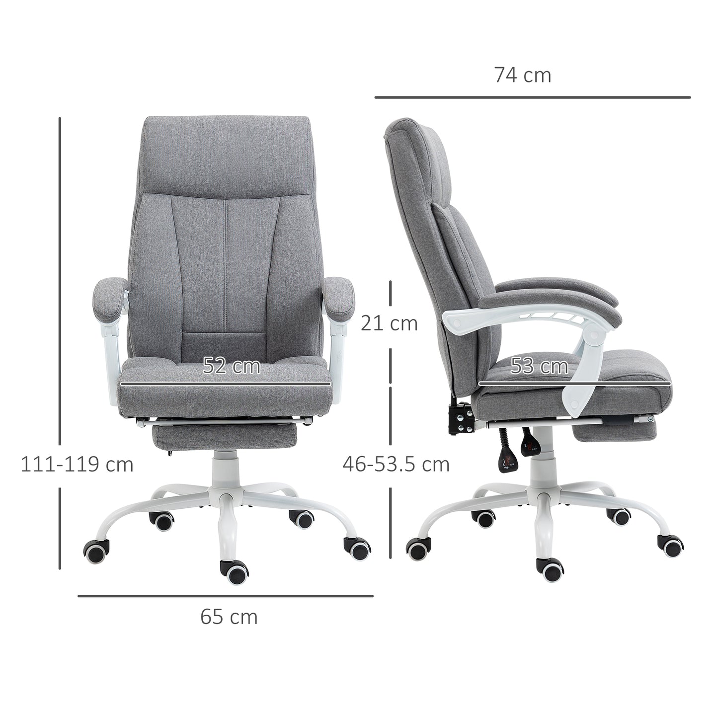 Vinsetto Office Chair, Ergonomic Desk Chair, Fabric Work Study Chair with 155Â° Reclining Back and Footrest, Adjustable Height and Swivel Wheels, Grey