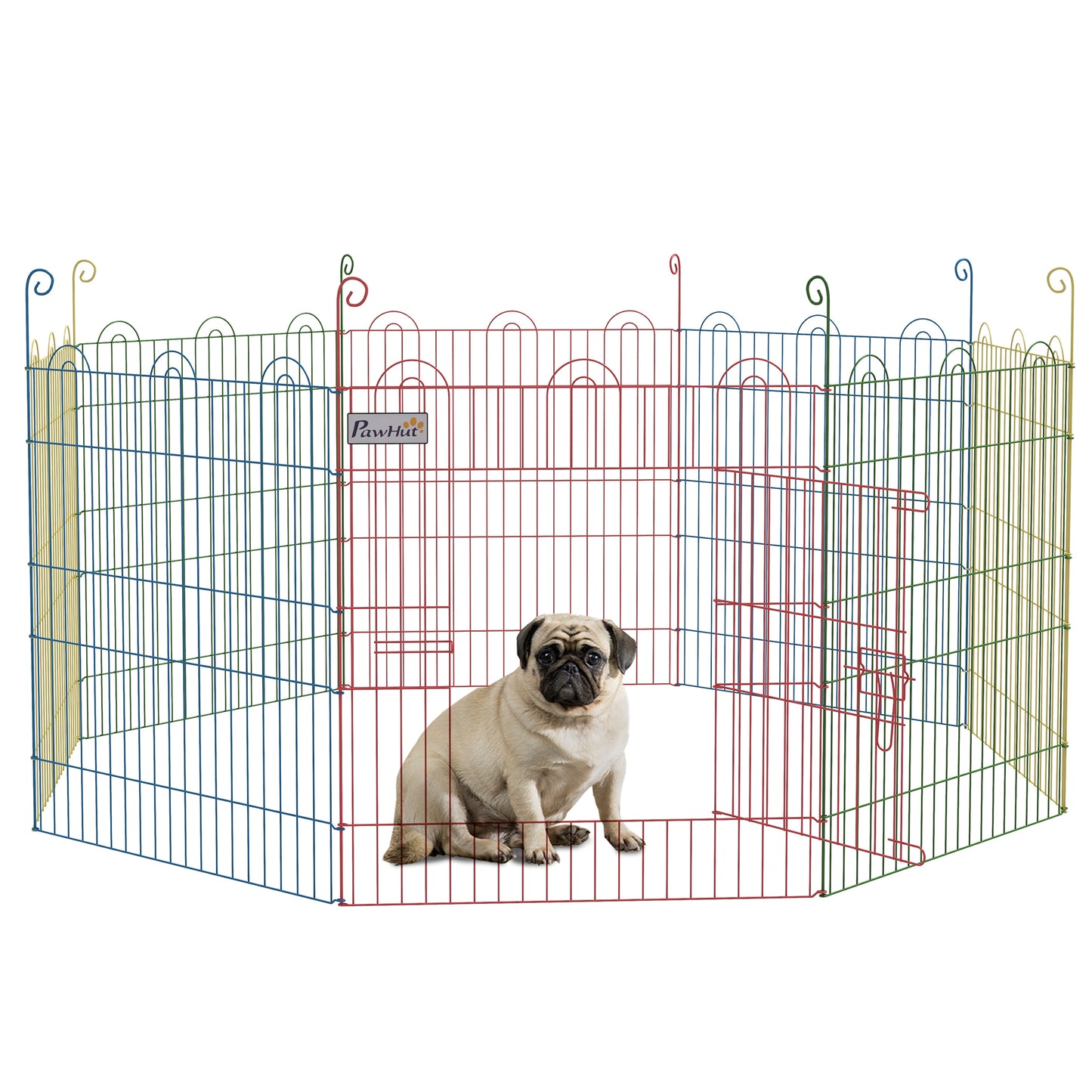 PawHut Pet Playpen Crate, with Eight Panels, Door, for Indoors and Outdoors, 60H x Î¦156cm