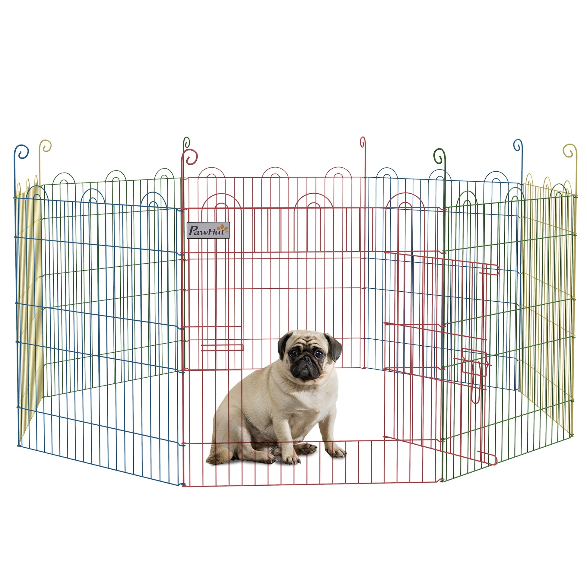 PawHut Pet Playpen Crate, with Eight Panels, Door, for Indoors and Outdoors, 60H x Î¦156cm