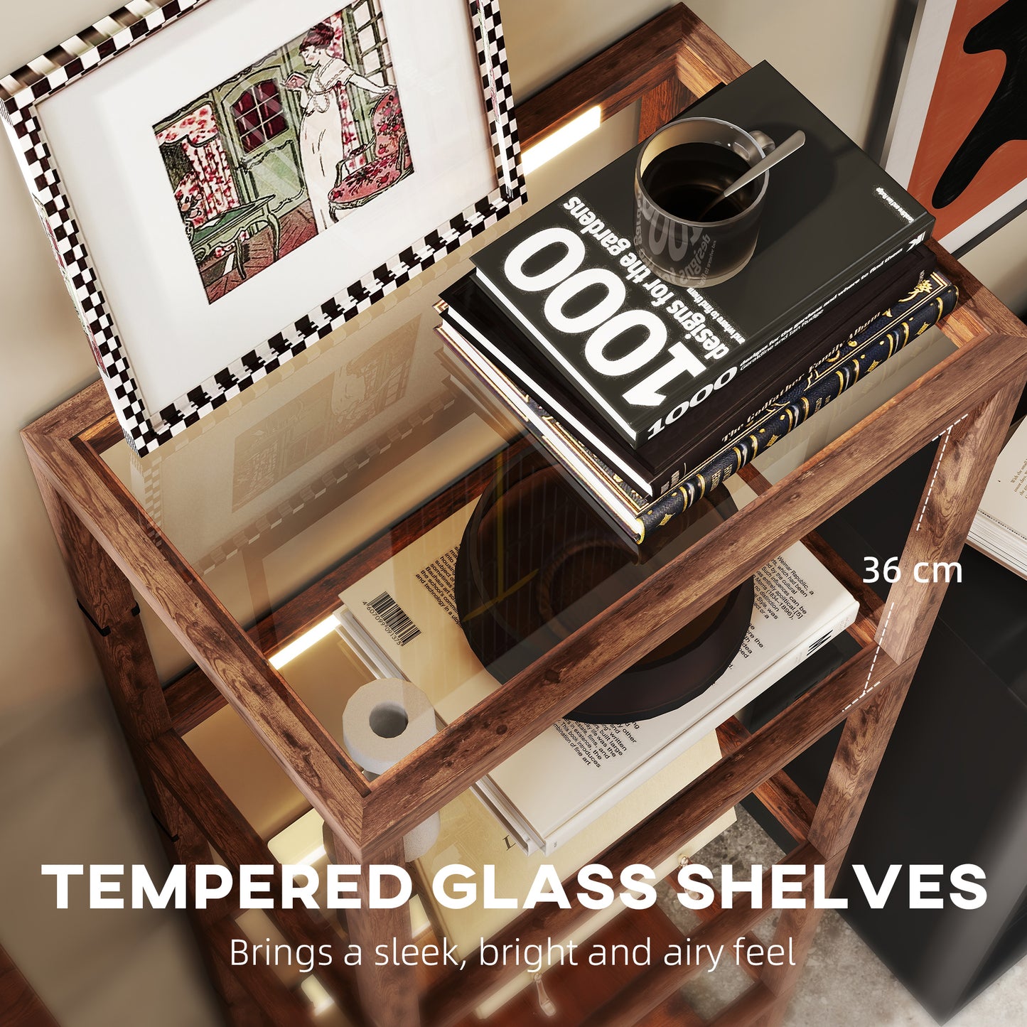 HOMCOM Four-Shelf Floor Lamp - Rustic Brown