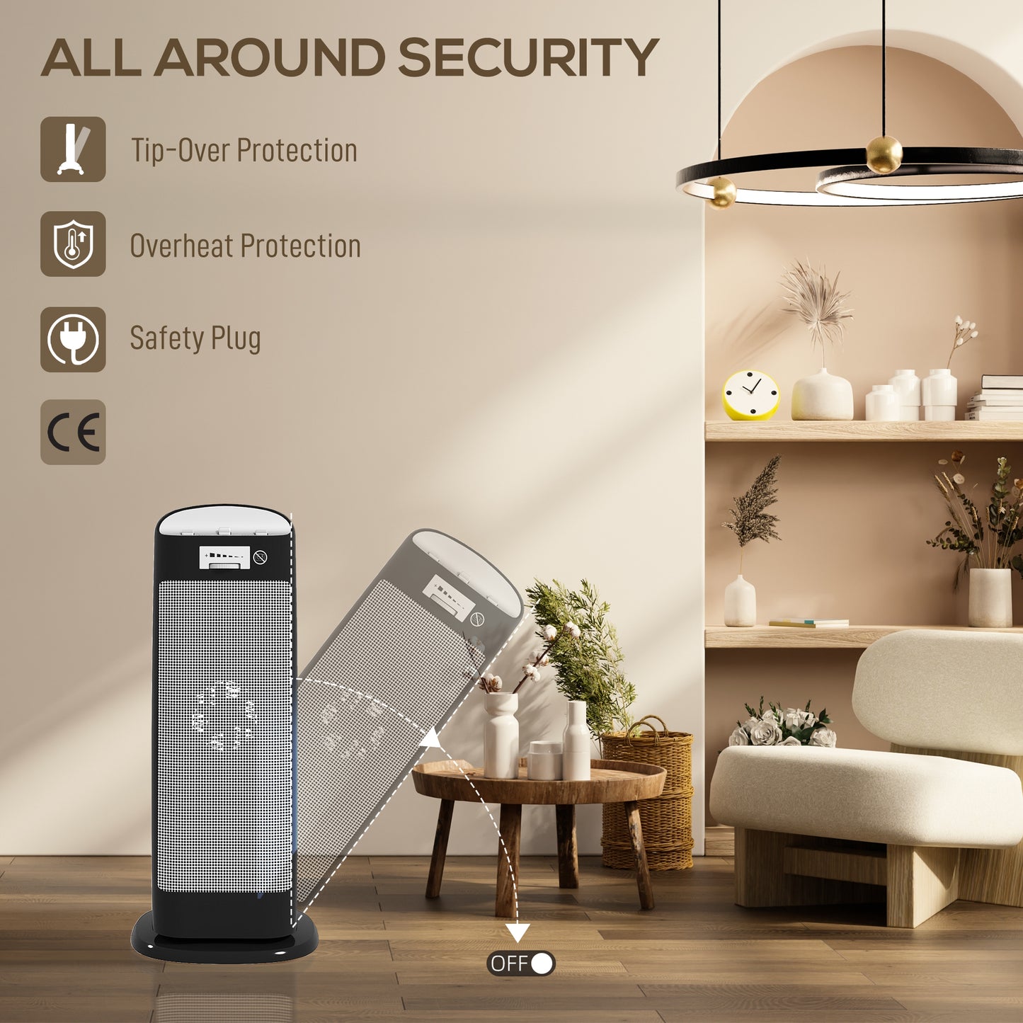 HOMCOM Ceramic Space Heater, 2000W Fan Electric Heater with 4 Modes, Adjustable Thermostat, 55Â° Oscillation, Tip-Over and Overheat Protection for Bedroom, Home Office, Black