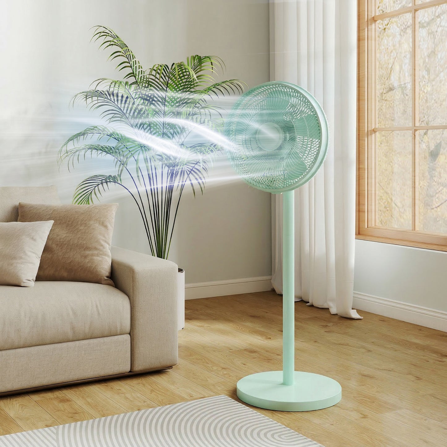 HOMCOM 40 cm Standing Fan, Cooling Floor Fan with 80Â° Oscillating, Adjustable Tilt and Height, 4 Speed, Remote Control, Green