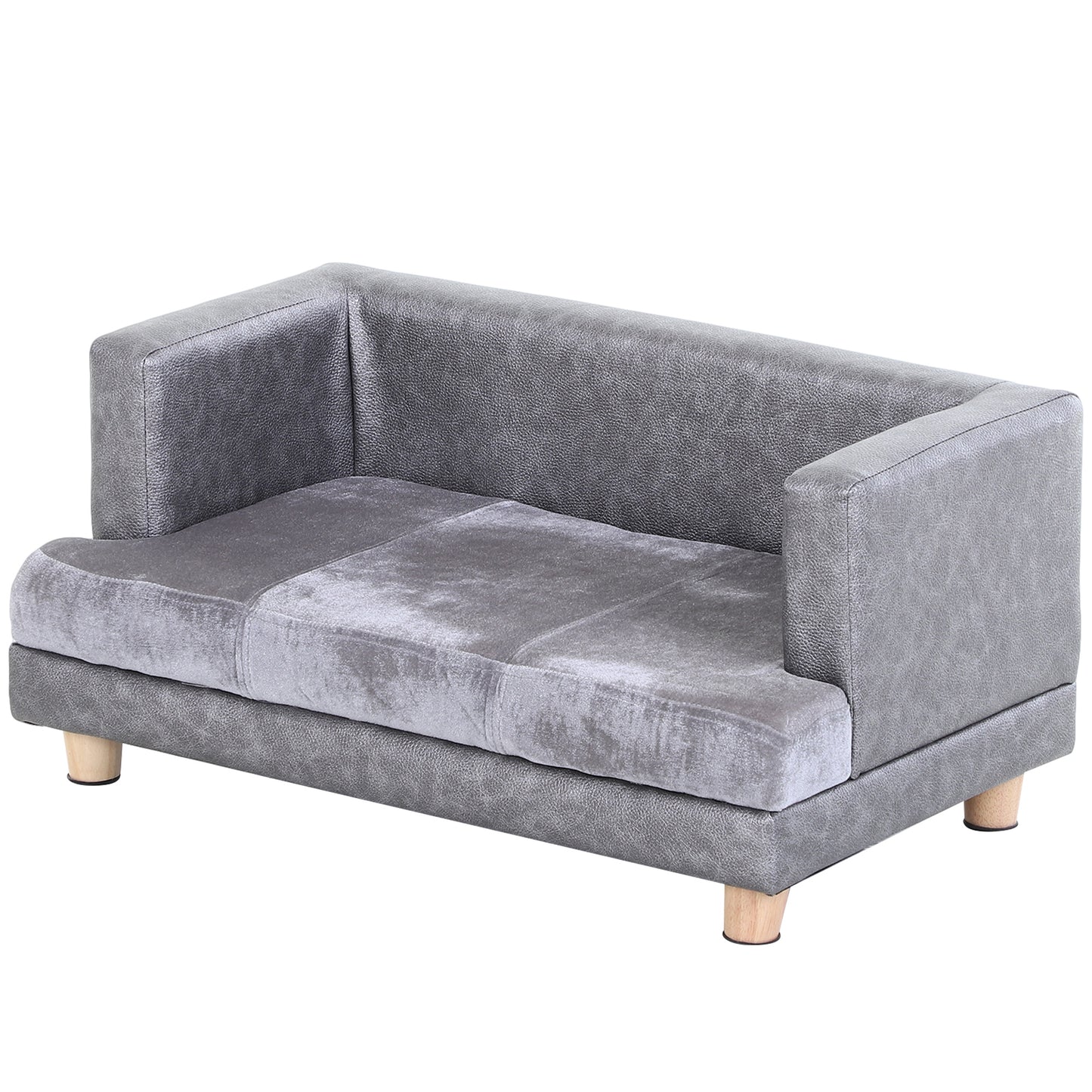 PawHut Dog Sofa Bed for Small-Sized Dogs, Elevated Pet Chair with PU Cover, Soft Cushion, Cat Couch Lounger with Anti-slip Legs - Grey