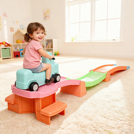 AIYAPLAY 3(m) Four-Piece Ride on Kids Roller Coaster w/ Non-Slip Steps, for Ages 2-5 Years - Orange