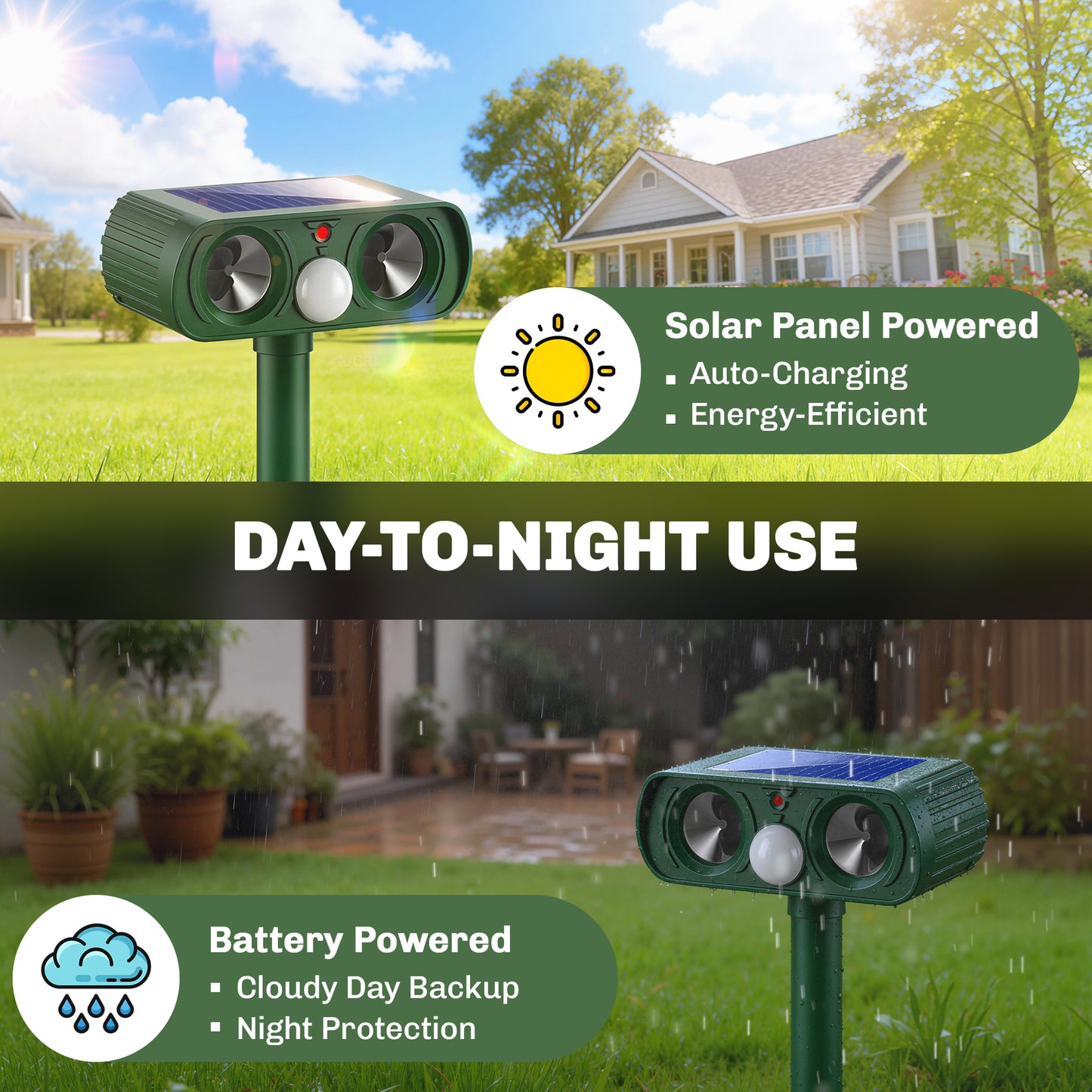 Outsunny Ultrasonic Cat Repellent, PIR Motion Sensor 110Â°, LED Flash, Solar Cat Deterrents for Gardens UK