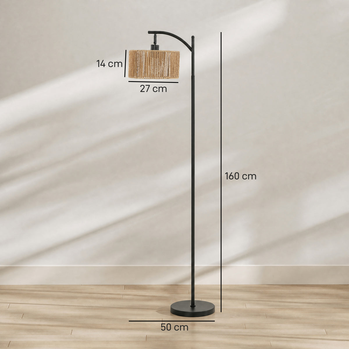 HOMCOM LED Floor Lamp, 160 cm Modern Dimmable Standing Lamp with Adjustable Shade, Magnetic Remote, Black