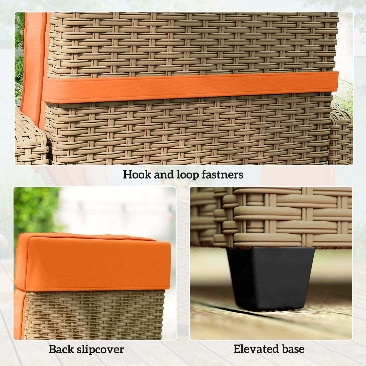 Outsunny 145Â° Reclining Rattan Armchair, with Footrest - Khaki/Orange