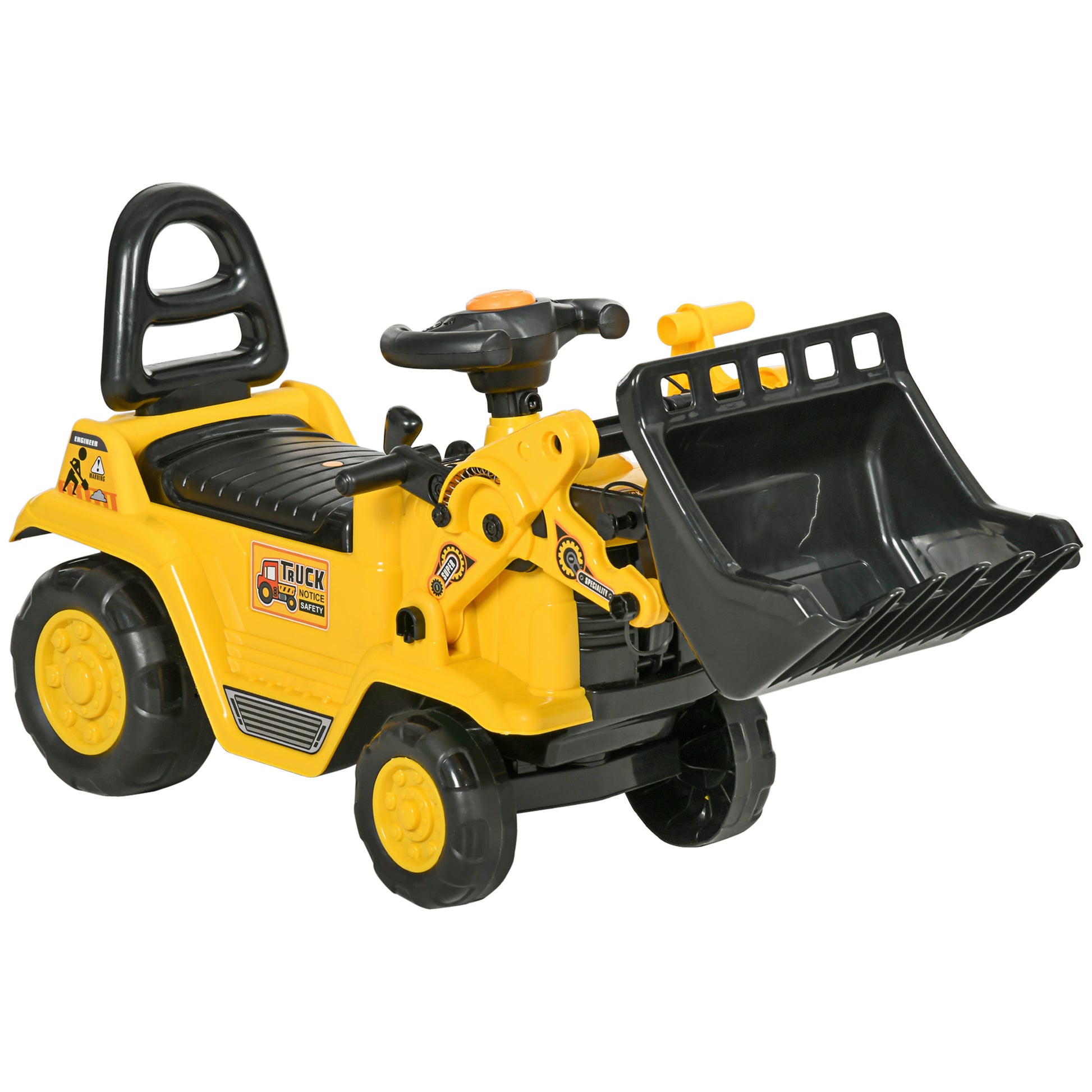 HOMCOM Ride On Tractor, 3 in 1 Ride On Excavator Toy, Toddler Digger Bulldozer with Storage, Pretend Play Construction Truck, NO POWER for 18-48 Months, Yellow