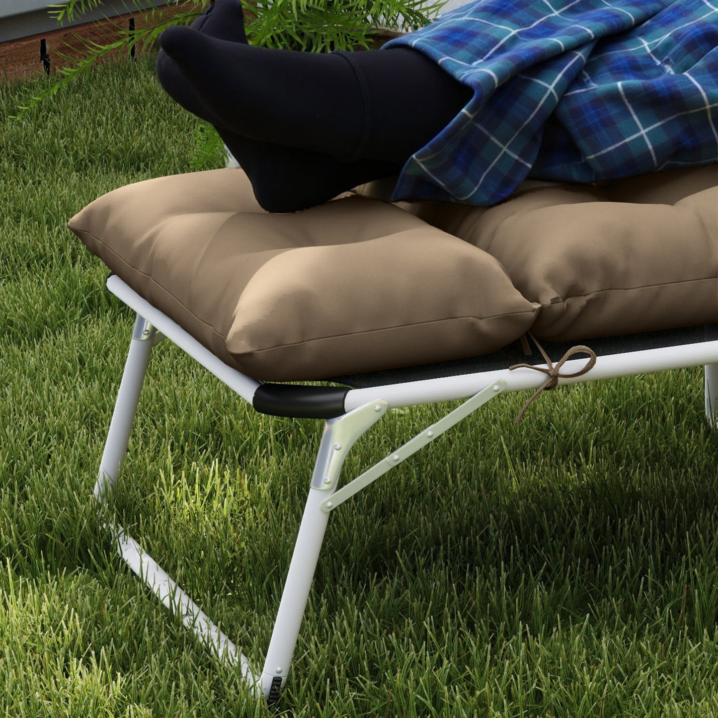 Outsunny Sun Lounger Cushions Only, 190x56x10cm Garden Lounge Chair Cushions, UPF20+ 220gsm Fabric, Thick Sunbed Replacement Pads with 6 Ties, Khaki