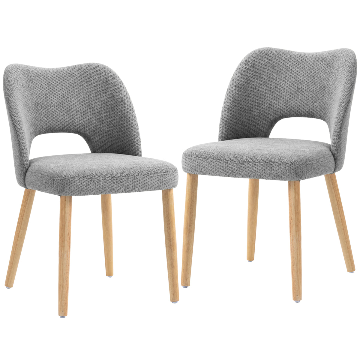 HOMCOM Dining Chairs Set Upholstered Kitchen Chenille Tool Free Assembly Rubberwood Legs, Grey Default Title
