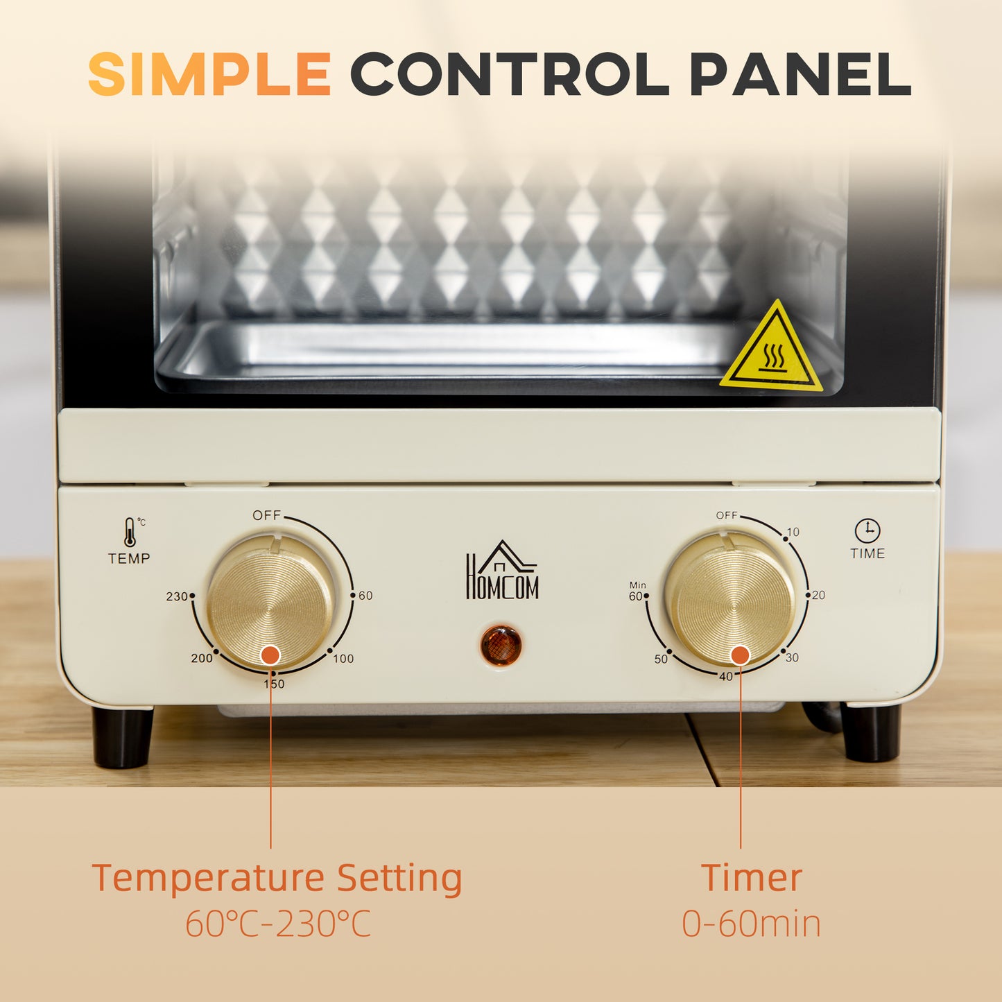 HOMCOM Mini Oven, 15 Litres Electric Oven and Grill with 60-230â„ƒ Adjustable Temperature, 60 Minute Timer, Include Baking Tray, Wire Rack and Crumb Tray, 1000W, Cream White