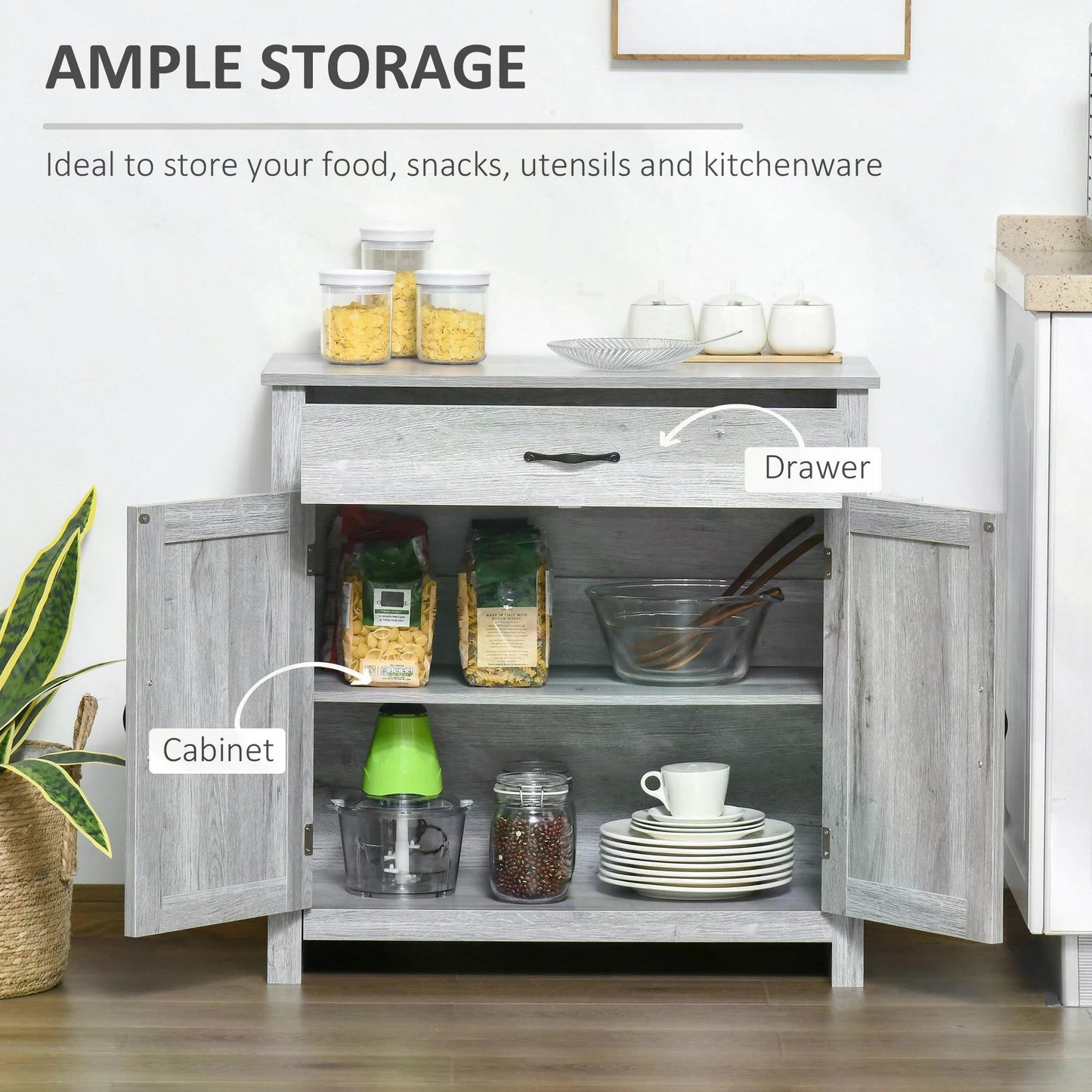 HOMCOM Farmhouse Barn Door Sideboard Storage Cabinet Coffee Bar for LIVING Room â€“ Grey Grain