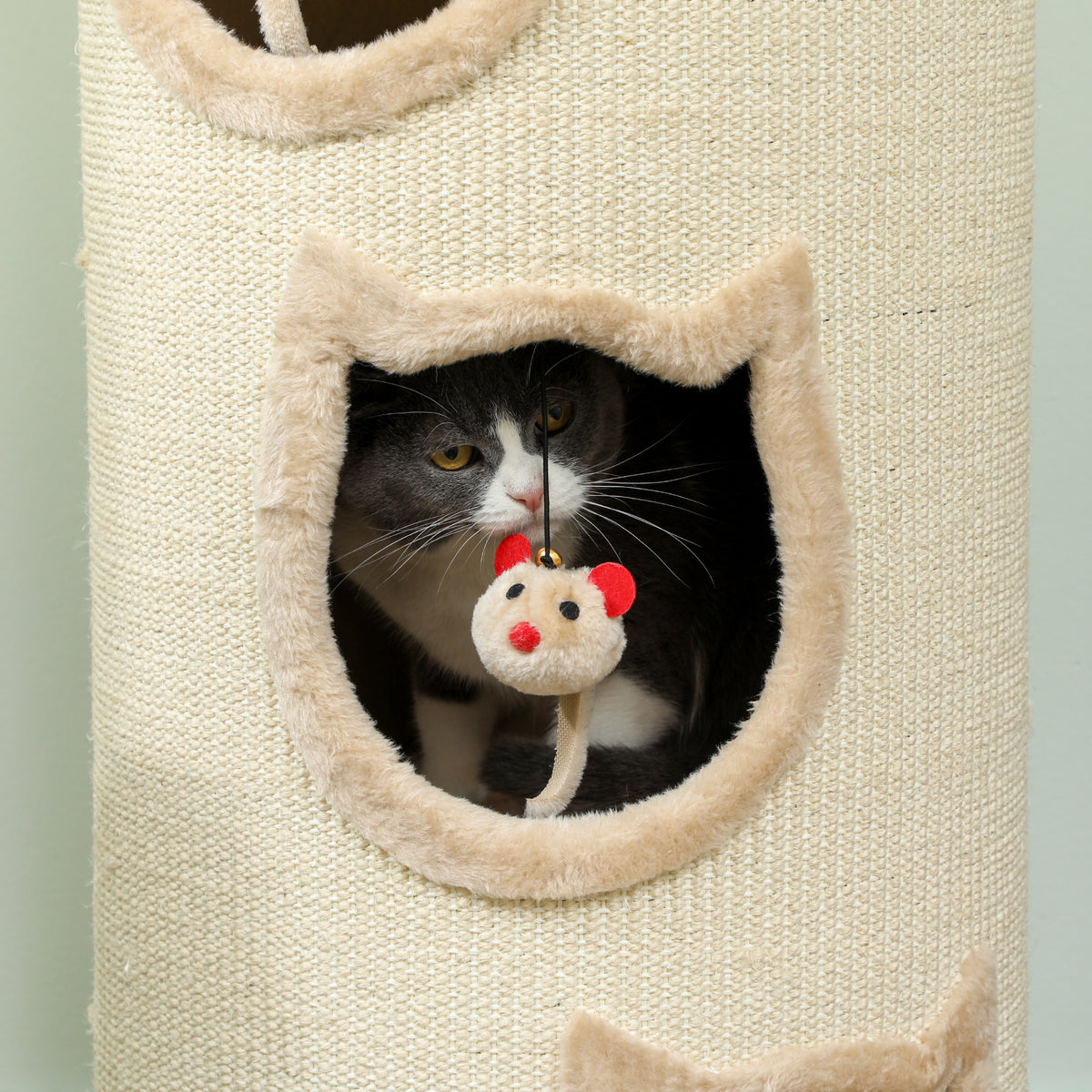 PawHut 3-Tier Cat House for Indoor Kittens, Cat Cave Bed with Scratching Pad, Plush Edge, Removable Plush Bed, 3 Dangling Mice