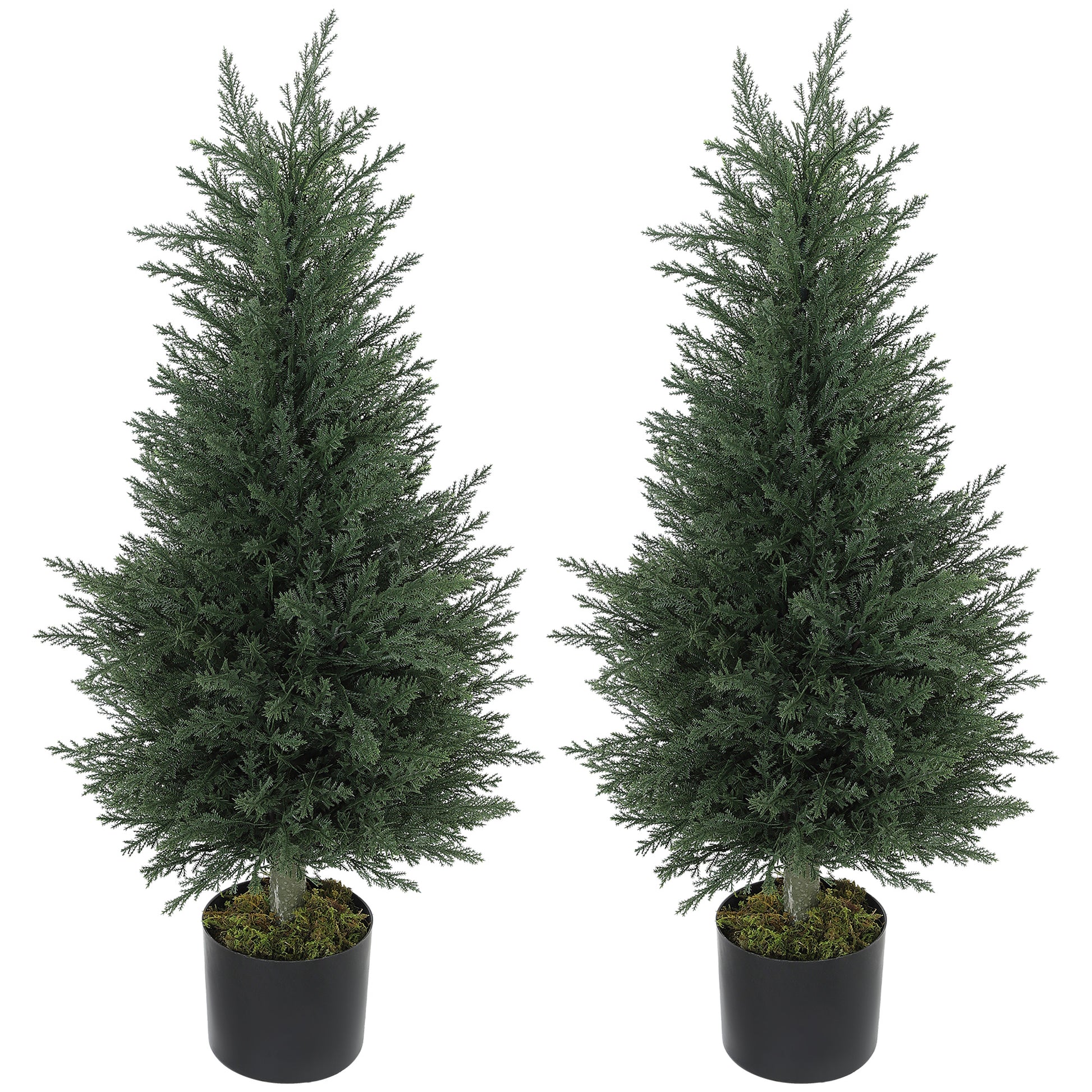 HOMCOM Artificial Cypress Tree, 90 cm Fake Cypress Tree with Plastic Pots, UV-Resistant Faux Plants for Garden Front Porch Decoration, 2 Pack
