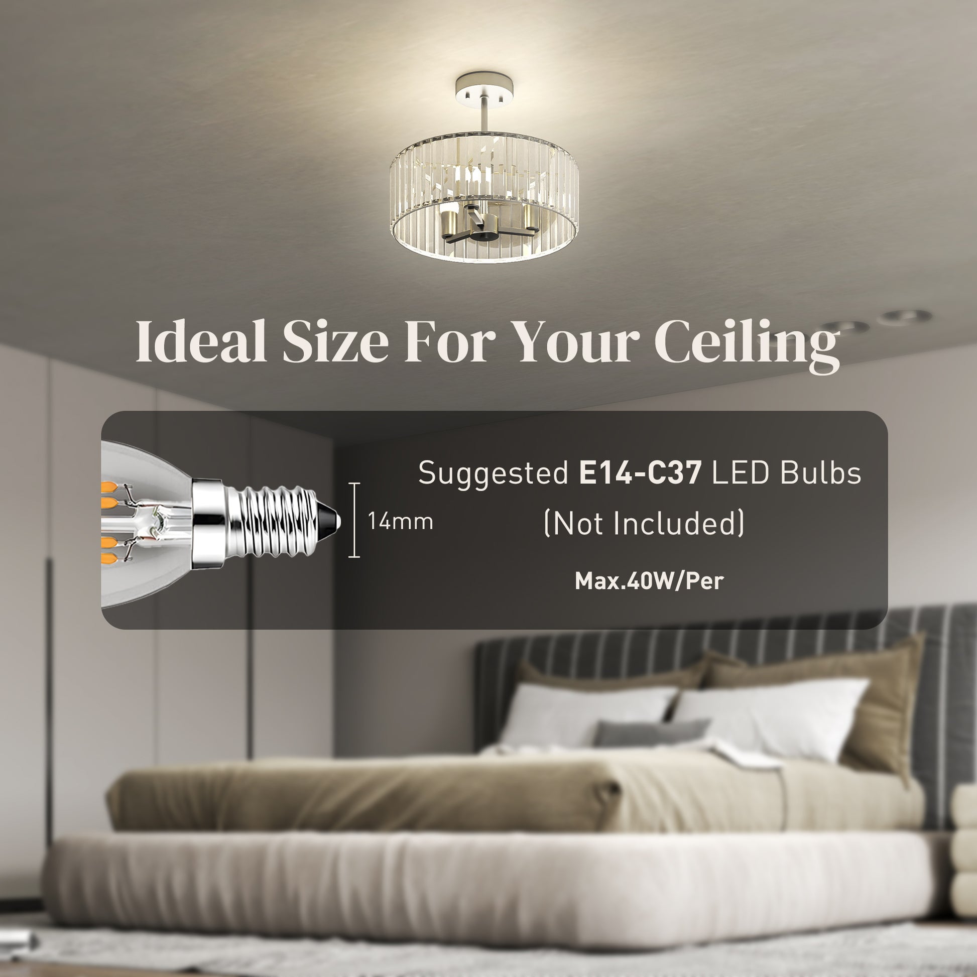 HOMCOM Crystal Ceiling Light Fixture Set of 2, Semi Flush Mount Modern Chandelier for Living Room, Bedroom and Hallway, 3-Lights with E14 Base, Silver Tone