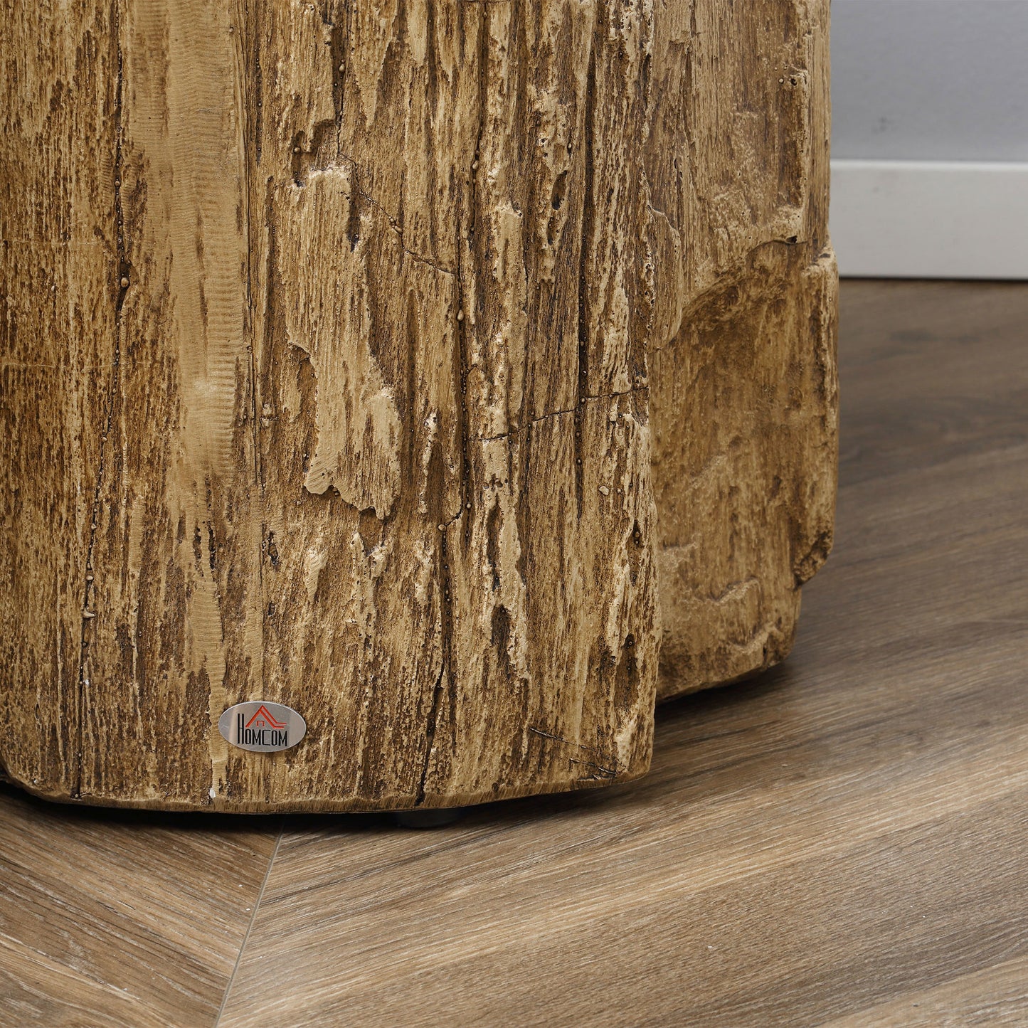 HOMCOM Tree Stump End Table, Round Concrete Side Table for Indoor and Outdoor Use, Natural Wood Effect