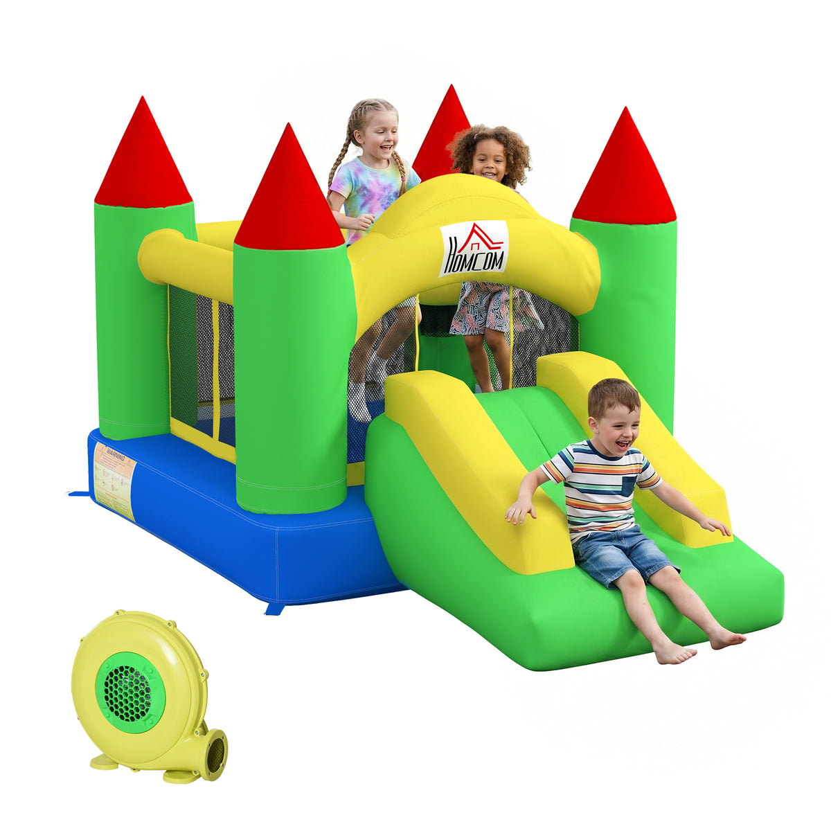 HOMCOM Nylon Inflatable Bouncy Castle, Fire and Water Resistant, Puncture-proof, Multi-Colour Default Title