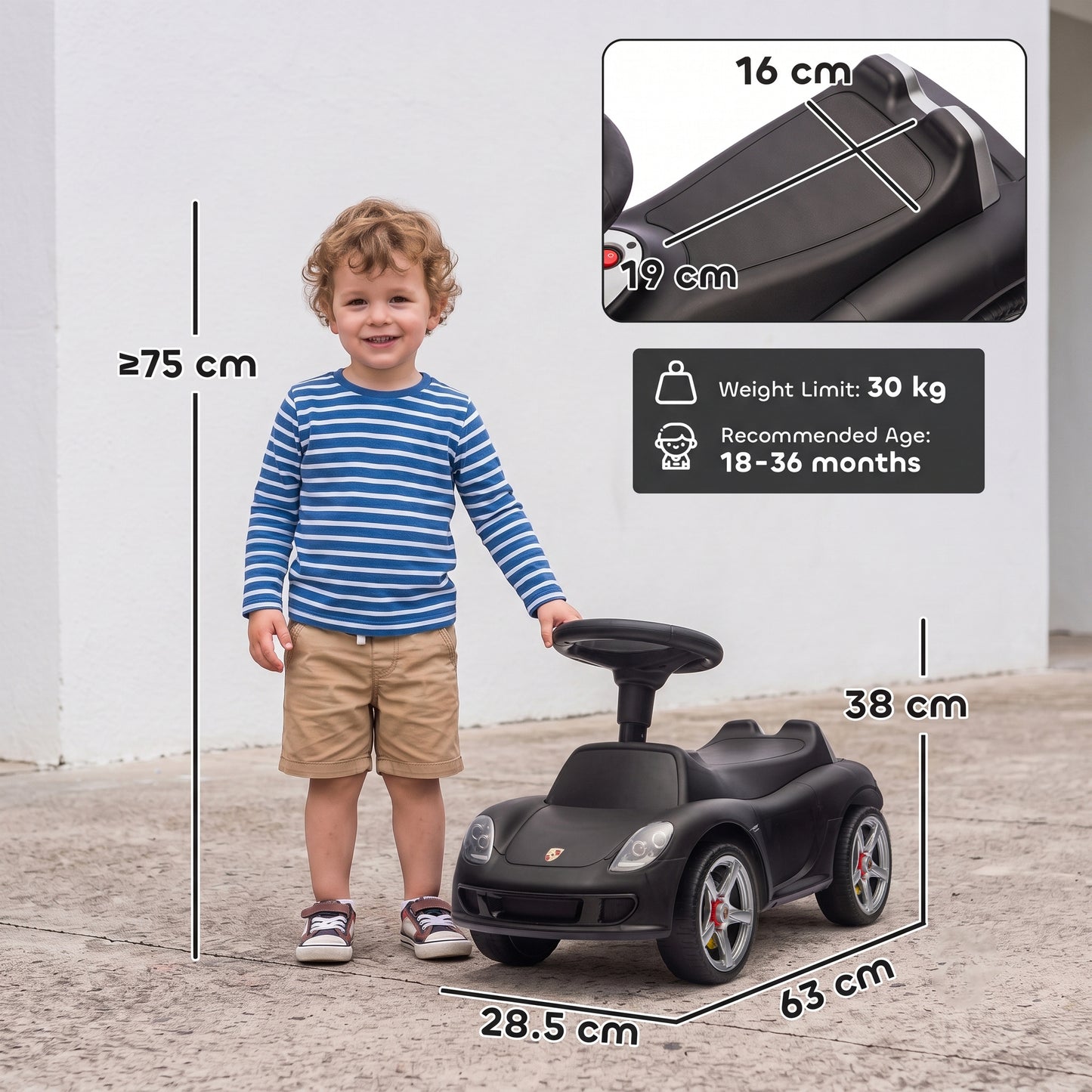 AIYAPLAY Ride on Car, Porsche Licensed Toddler Push Car with Horn, Headlights, Sound and Steering Wheel for 18-36 Months, Matte Black