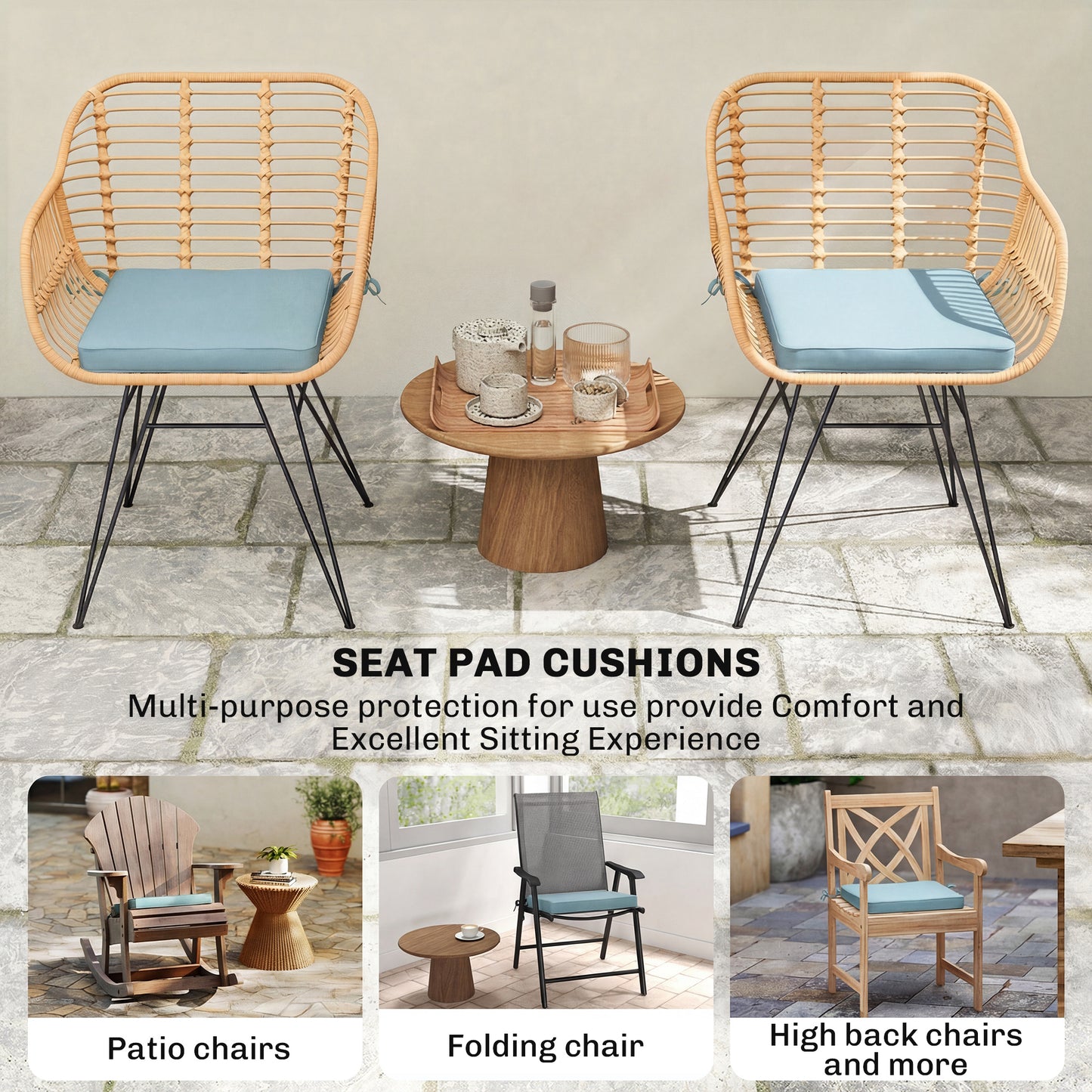 Outsunny Set of 6 Chair Cushion Seat Pads Dining Chair w/ Straps, Indoor Outdoor Removable Tie On Garden Patio, Light Grey