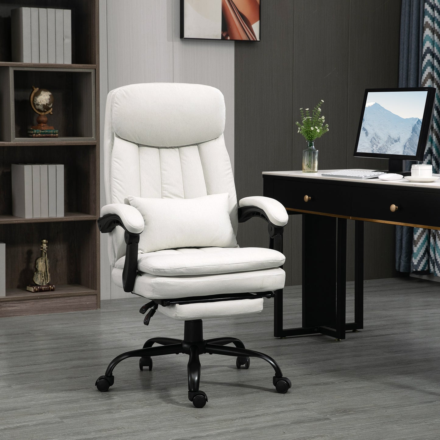 Vinsetto Office Chair, Ergonomic Desk Chair with 6-Point Vibration Massage and Lumbar Heating, Computer Chair with Lumbar Support Pillow, 155Â° Reclining Back and Footrest, Cream White