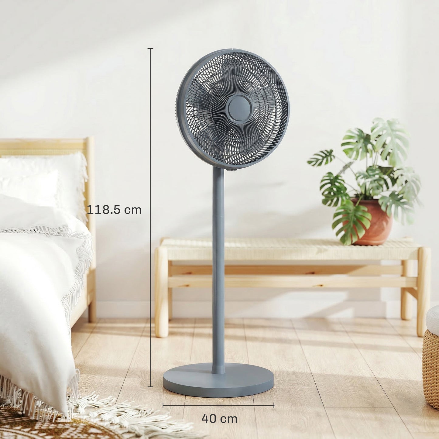 HOMCOM 40 cm Standing Fan, Cooling Floor Fan with 80Â° Oscillating, Adjustable Tilt and Height, 4 Speed, Remote Control, Grey
