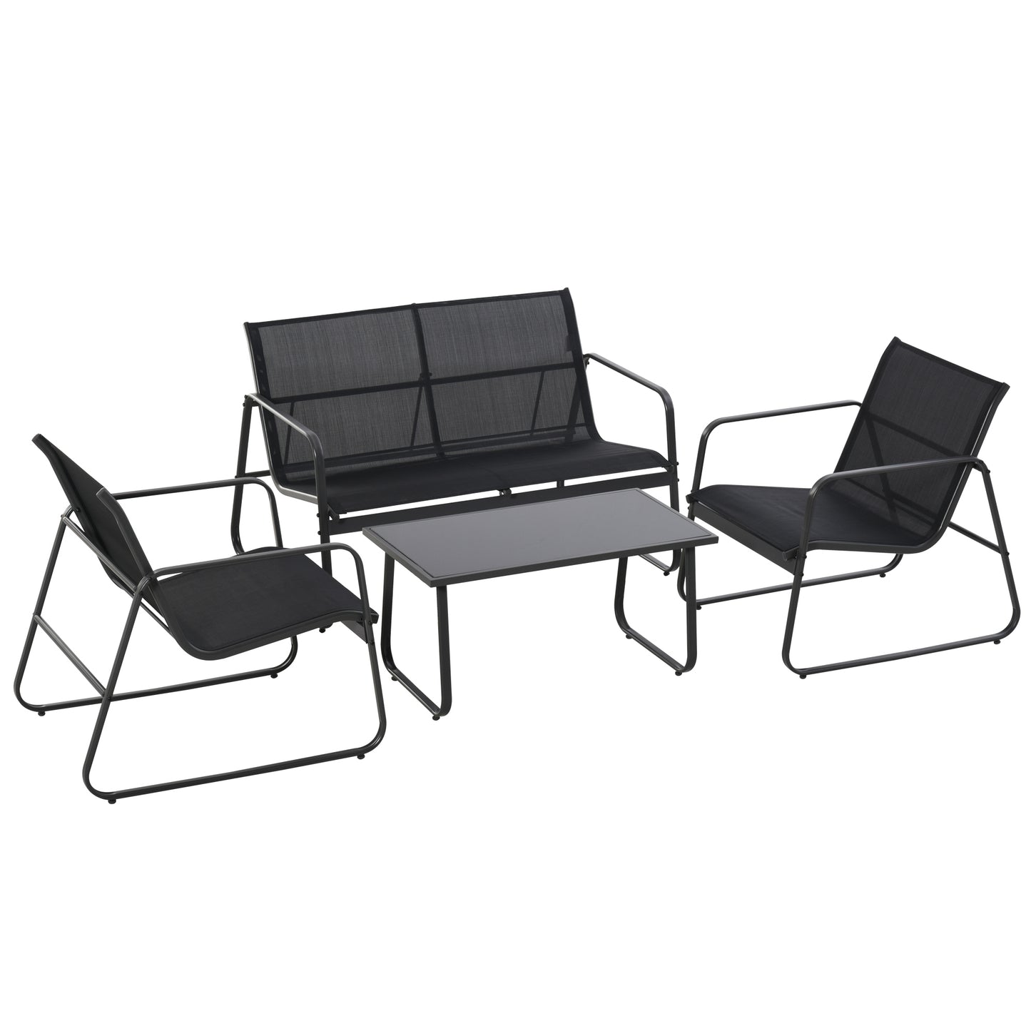 Outsunny Four-Piece Minimalistic Garden Sofa Set - Black