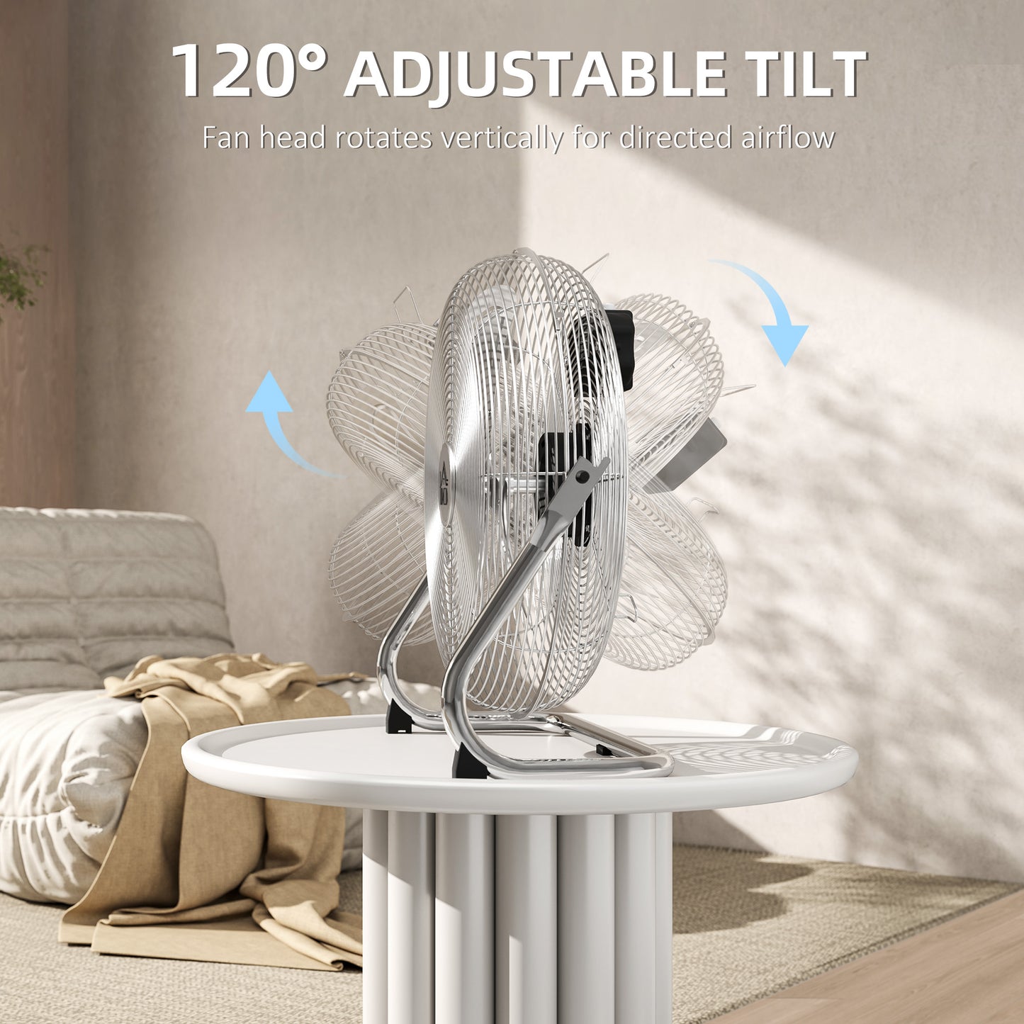 HOMCOM Metal Floor Fan with 3 Speeds & 120° Adjustable Tilt - Silver Tone