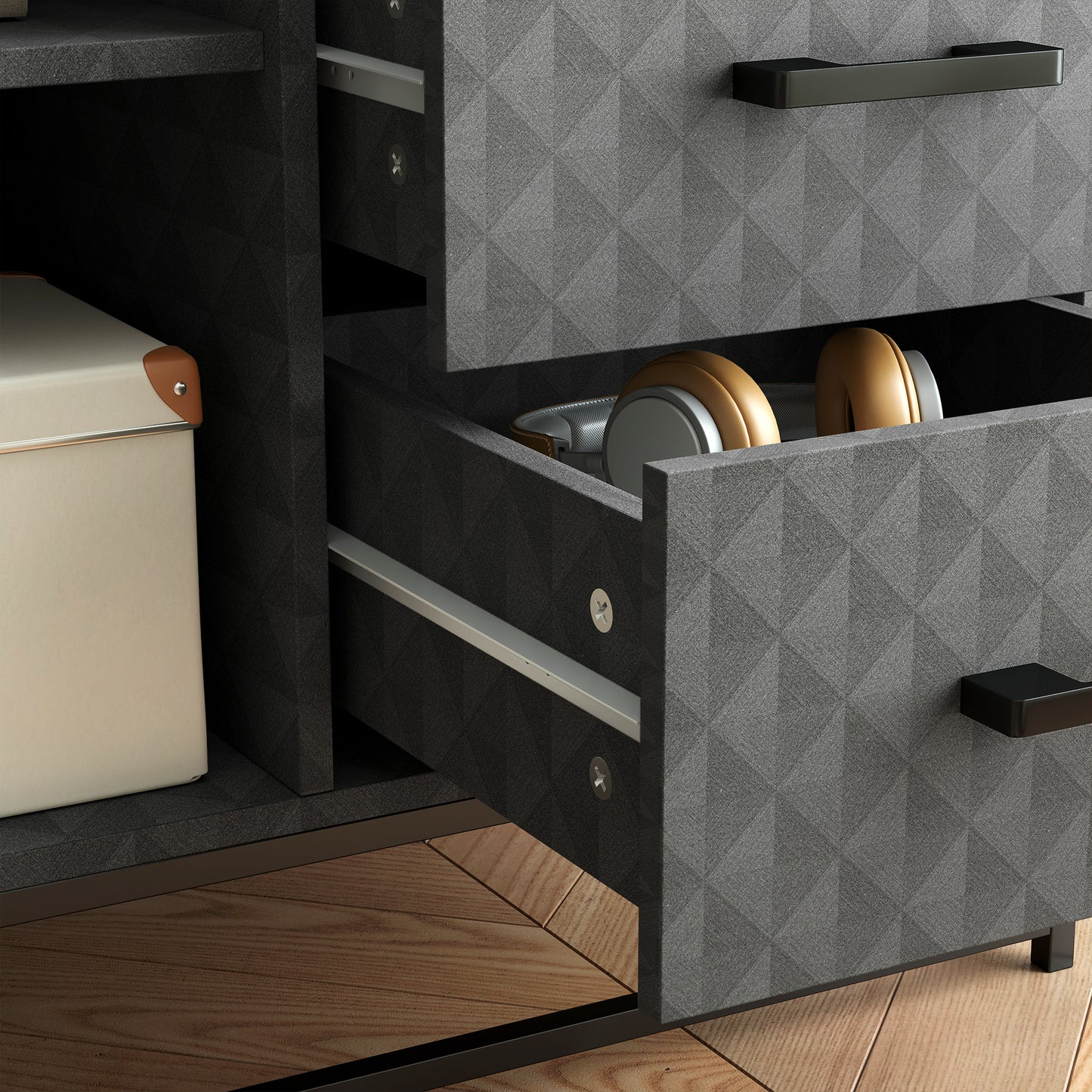 HOMCOM Sideboard with Adjustable Shelf, Freestanding Sideboard Storage Cabinet with Open Compartment and 2 Drawers, Grey