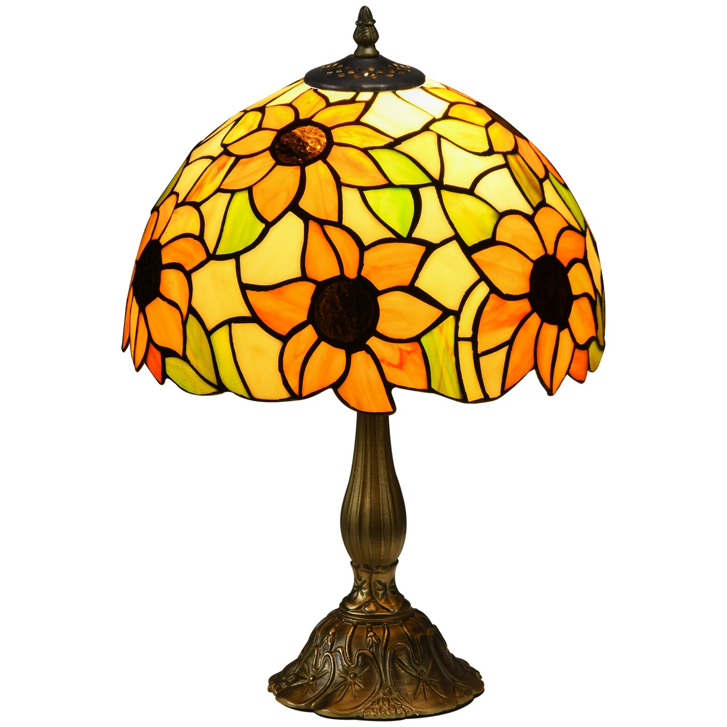HOMCOM Tiffany Stained Glass Table Lamp, Handmade Antique Bedside Lamp for Bedroom, Living room, Home, Nightstand, Decorative Night Light, Orange Sunflower Default Title