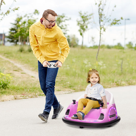 AIYAPLAY 360Â° Rotation Kids Bumper Car, 12V Waltz Car with Remote Control, Dual Joystick, Music, Lights, Pink