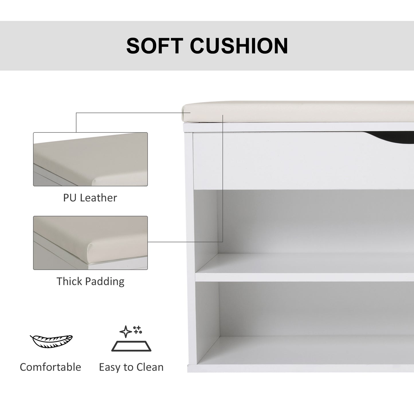 HOMCOM Wooden Shoes Cabinet Bench Hidden Storage Padded Seat Organiser Footwear Rack Hallway White 80 x 30 x 47 cm