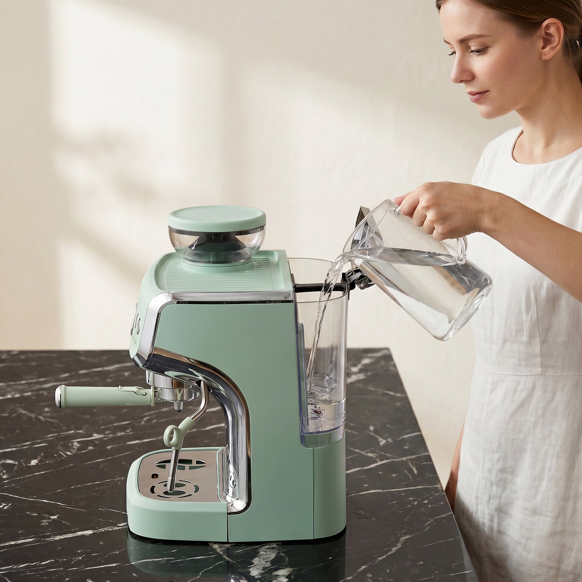 HOMCOM Bean to Cup Coffee Machine, Espresso Machine with Integrated Bean Grinder & Steam Wand, Light Green