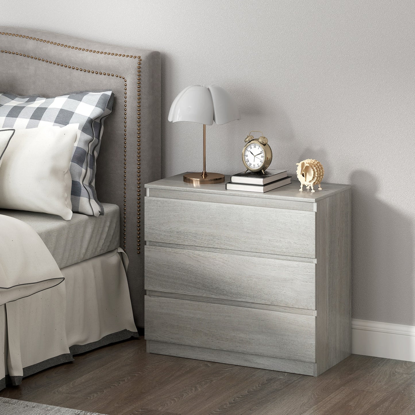 HOMCOM Chest of Three Drawers - Grey Wood Effect