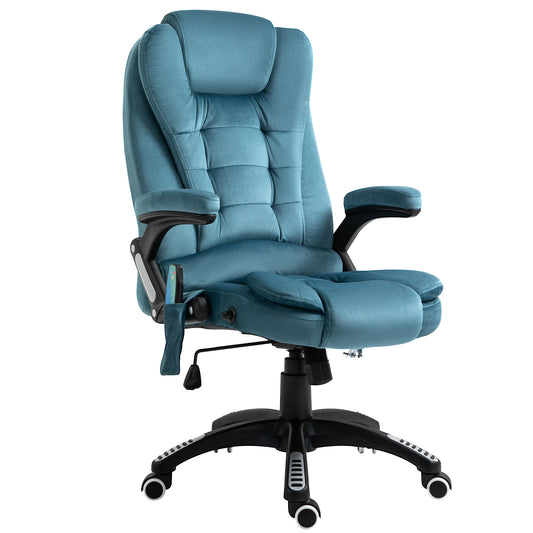 Vinsetto Massage Recliner Chair Heated Office Chair with Six Massage Points Velvet-Feel Fabric 360Â° Swivel Wheels Blue