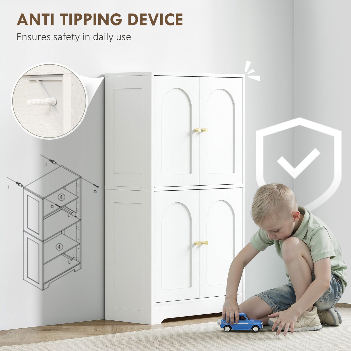 HOMCOM 4-Door Kitchen Storage Cabinet with Adjustable Shelves - White