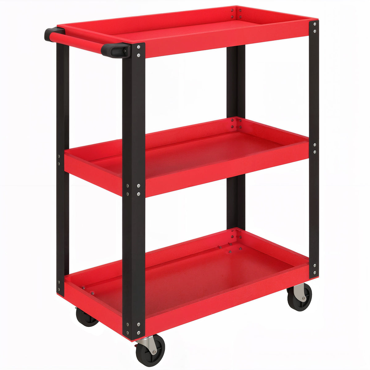 HOMCOM Tool Utility Cart Heavy Duty Tool Trolley Rolling with Brake Swivel Castors 3 Shelves Black Red Default Title