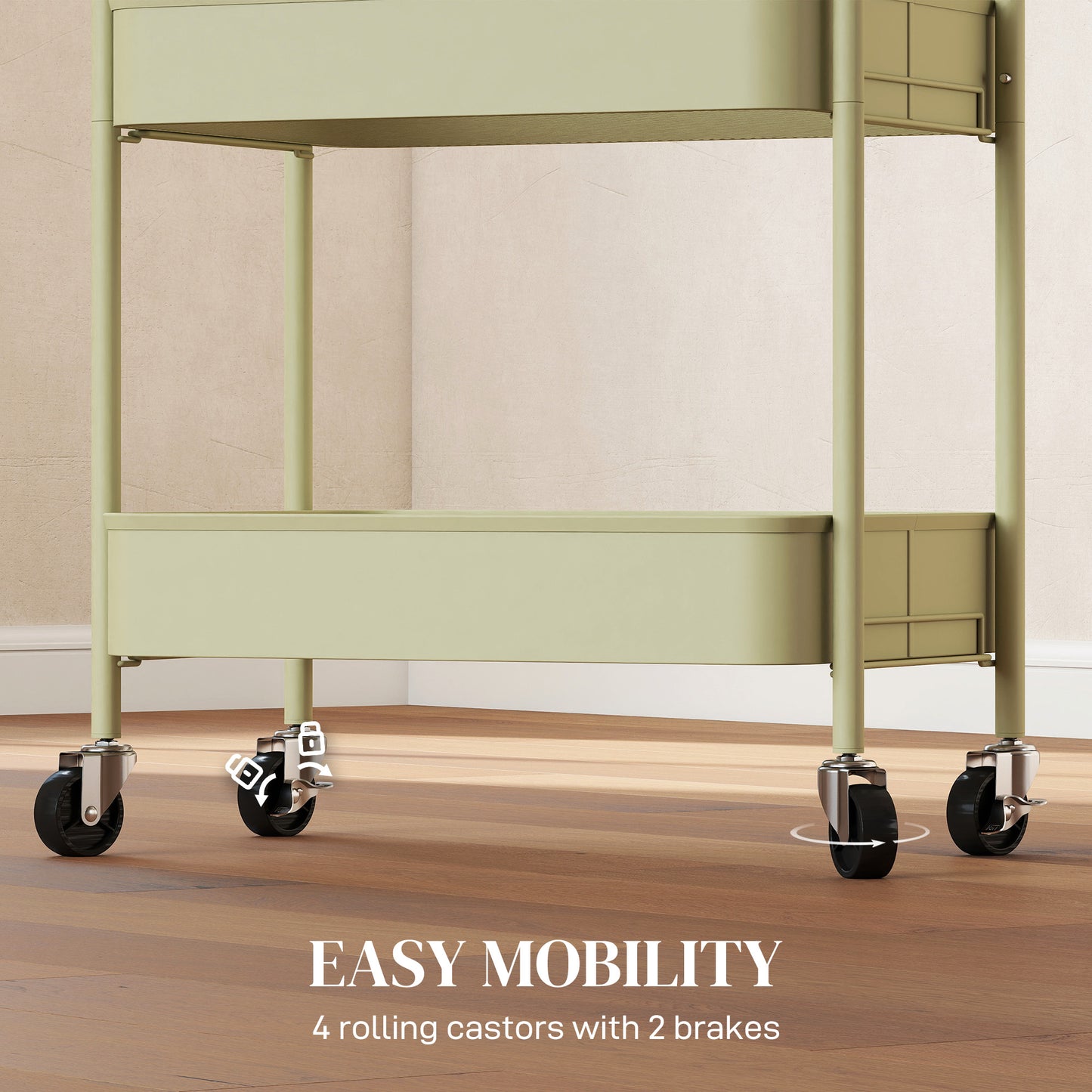 HOMCOM Three-Tier Steel Storage Trolley - Green