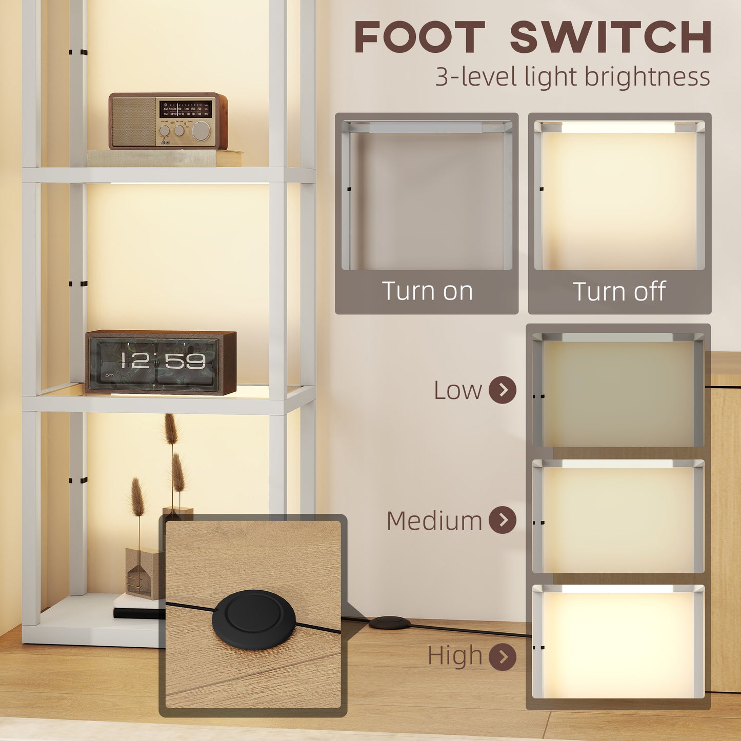 HOMCOM Four-Shelf Floor Lamp - Grey