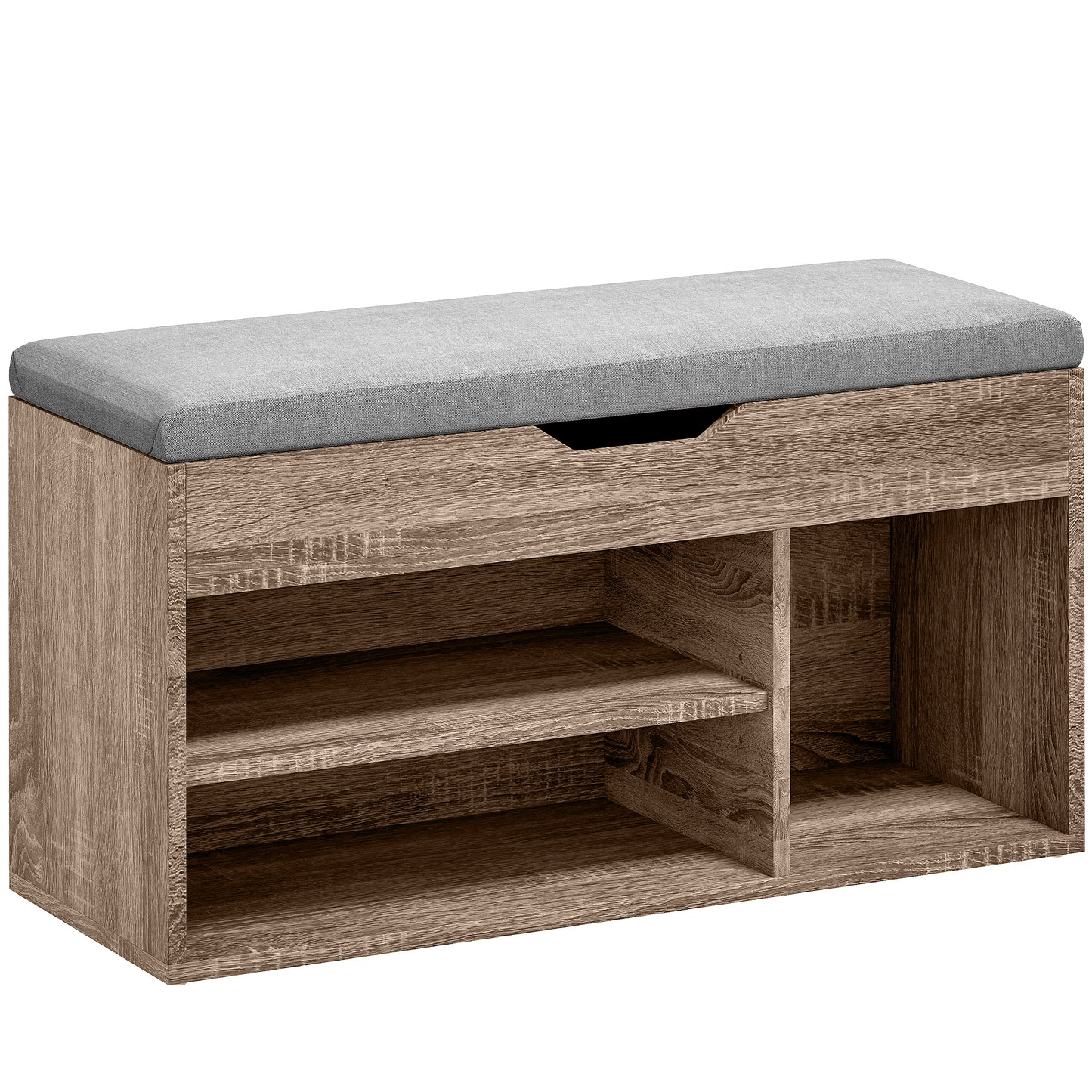 HOMCOM Shoes Cabinet Bench Hidden Storage Padded Seat Organiser Footwear Rack Hallway Grey Wood Grain Default Title