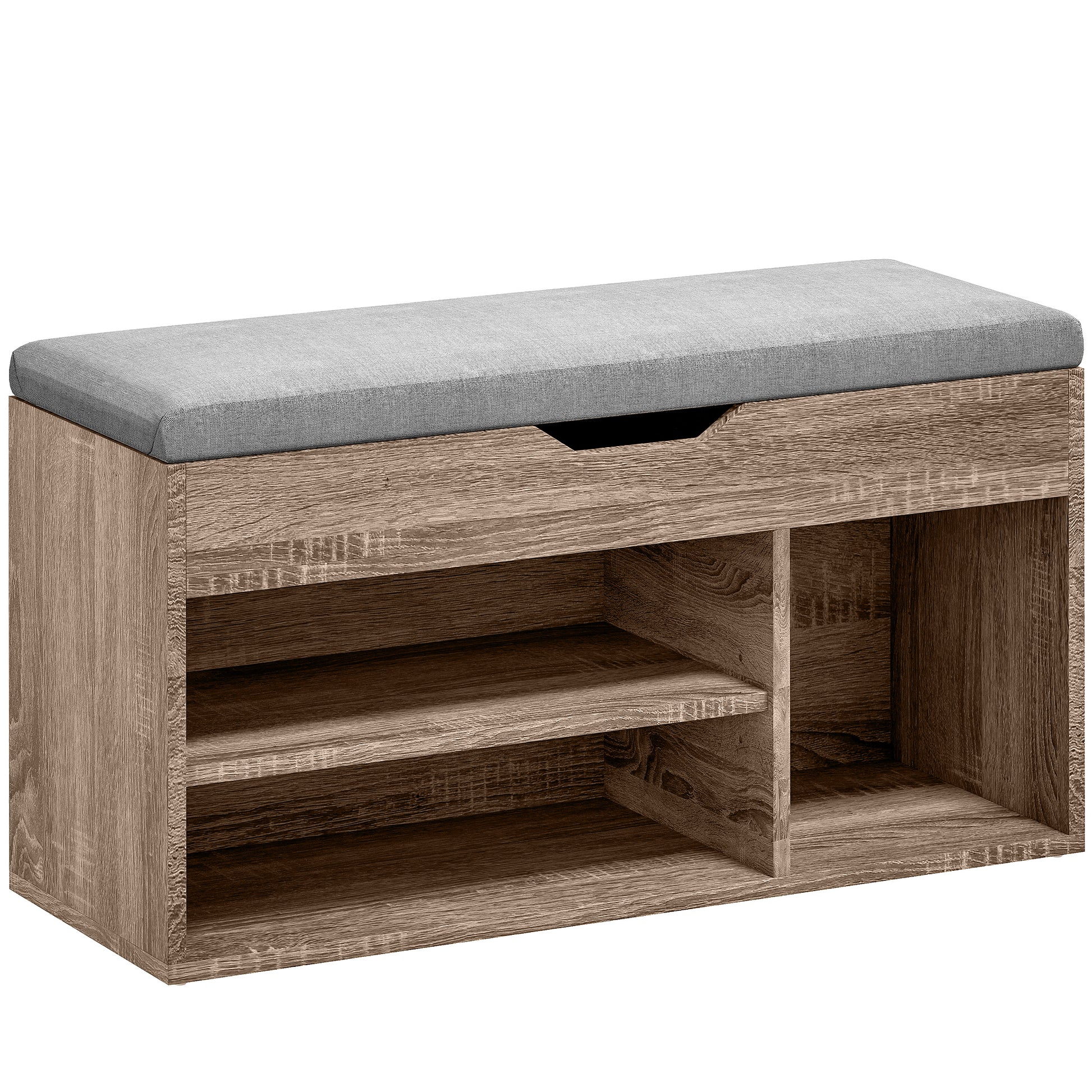 HOMCOM Shoes Cabinet Bench Hidden Storage Padded Seat Organiser Footwear Rack Hallway Grey Wood Grain Default Title