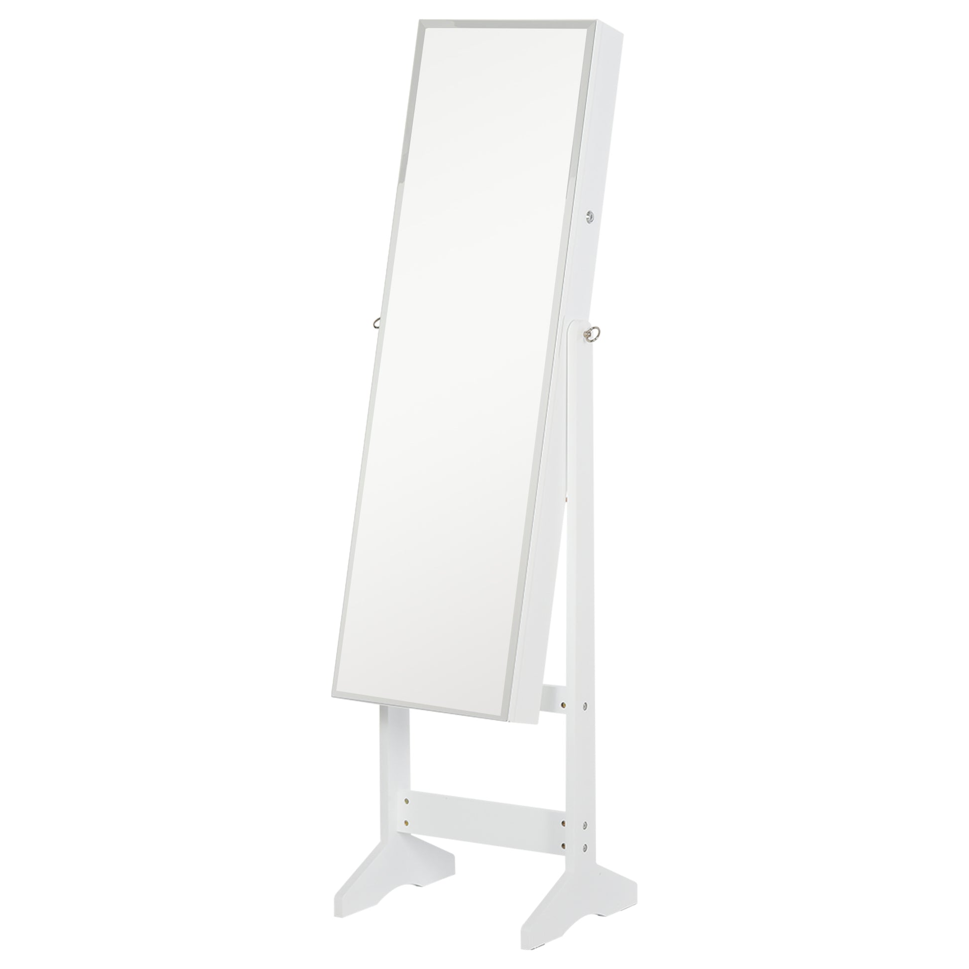 HOMCOM Jewelry Cabinet Standing Mirror Full Length Makeup Lockable Armoire Storage Organizer White