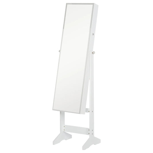 HOMCOM Jewelry Cabinet Standing Mirror Full Length Makeup Lockable Armoire Storage Organizer White - LiamsBargains.co.uk