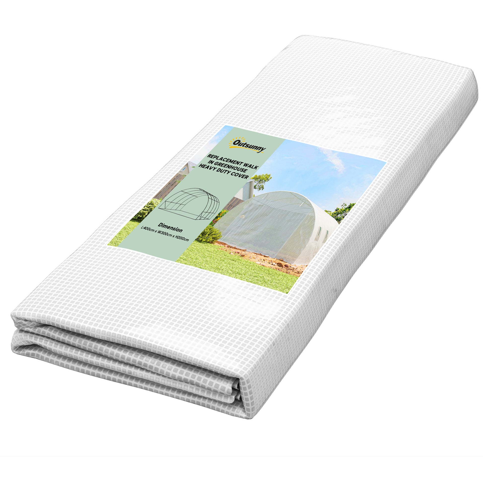 Outsunny 4 x 3 x 2m Polytunnel Greenhouse Replacement Cover ONLY Winter Garden Plant PE Cover for Tunnel Walk-in Greenhouse with Roll-up Windows Door Outdoor, White Default Title