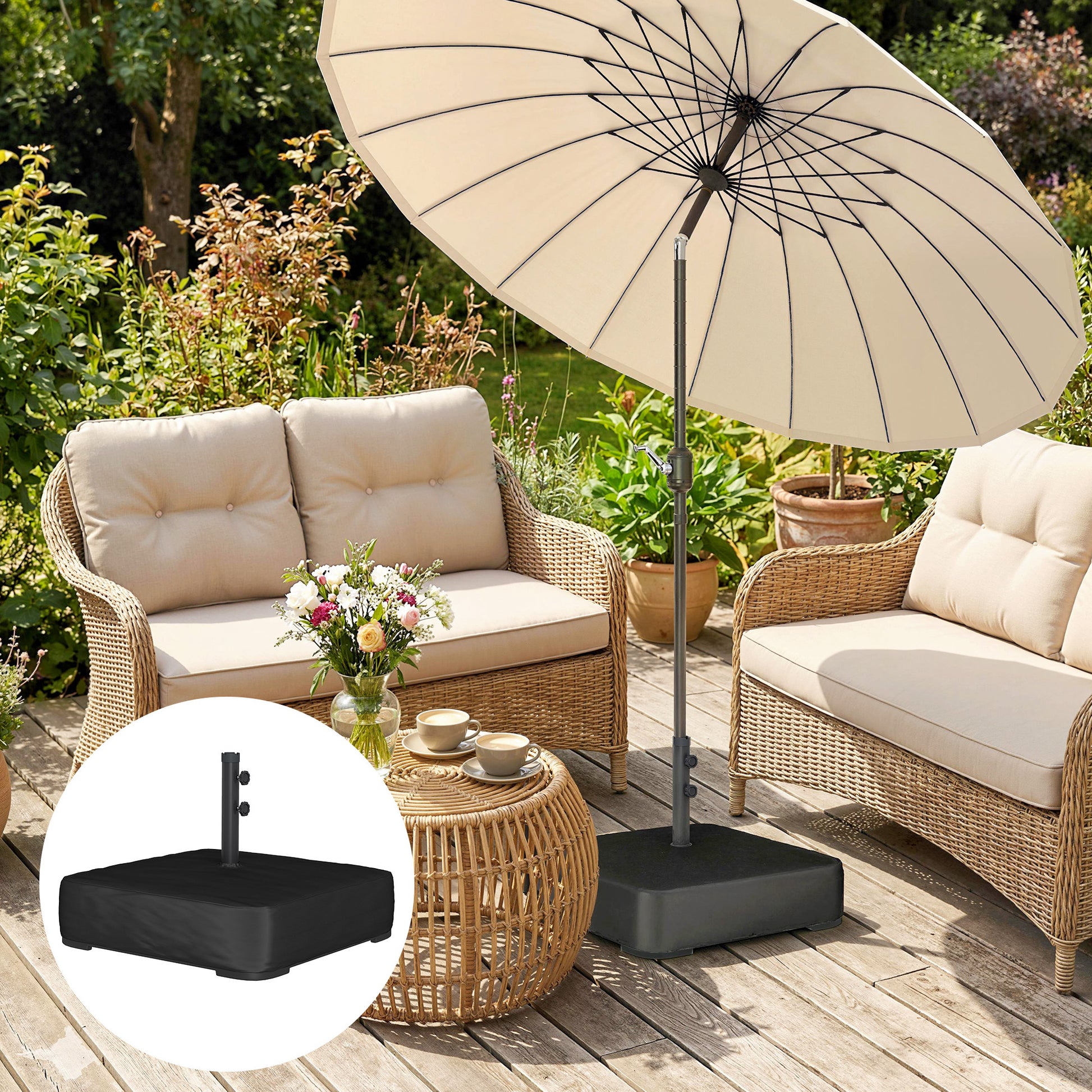 Outsunny Garden Parasol Base 80 kg Sand Filled Heavy Duty Stand for Cantilever Umbrellas and 48 mm Poles Black