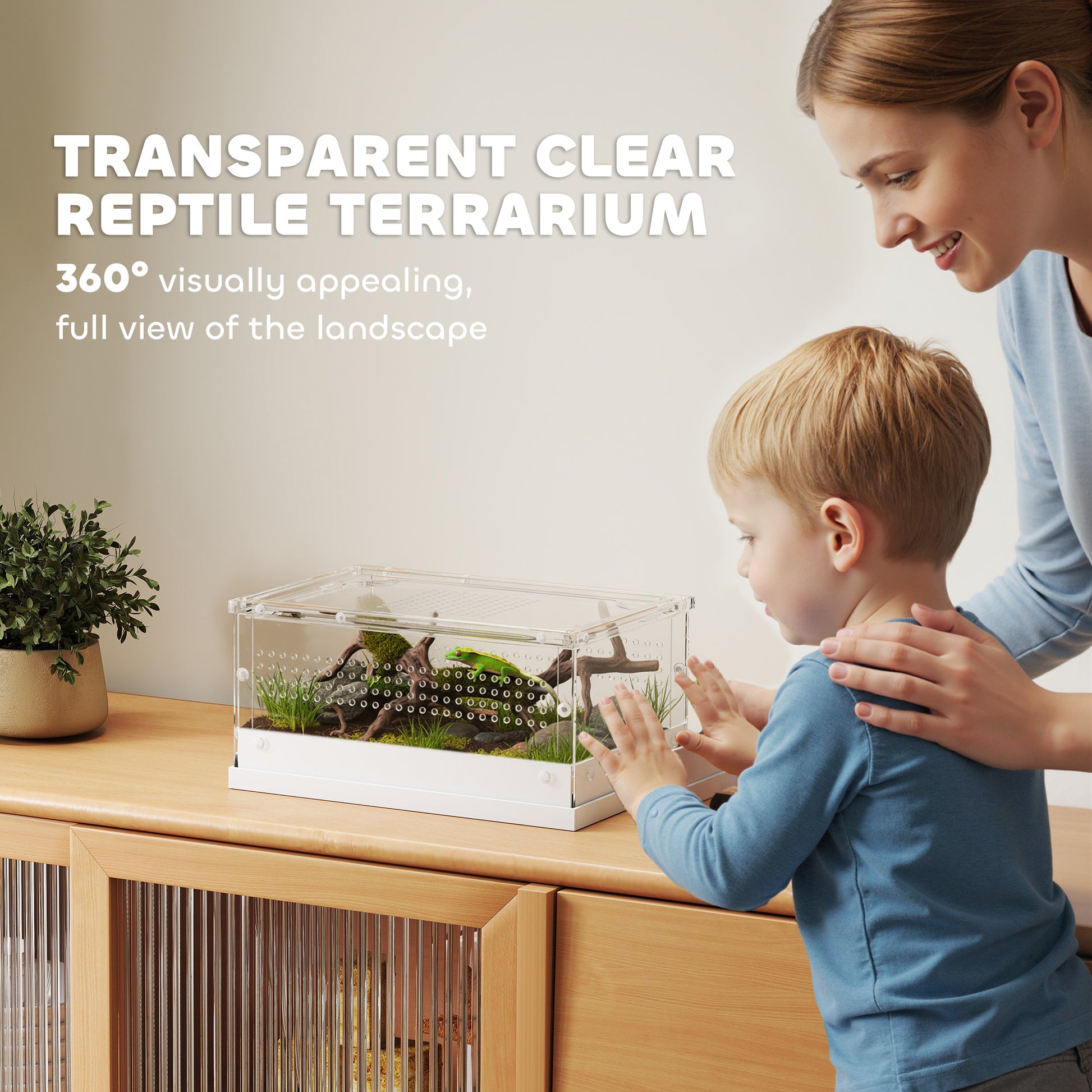 PawHut Acrylic Reptile Terrarium with Top Sliding Door, Vents, for Snake, Frog, Spider, Gecko, Tarantula, 30 x 20 x 15 cm